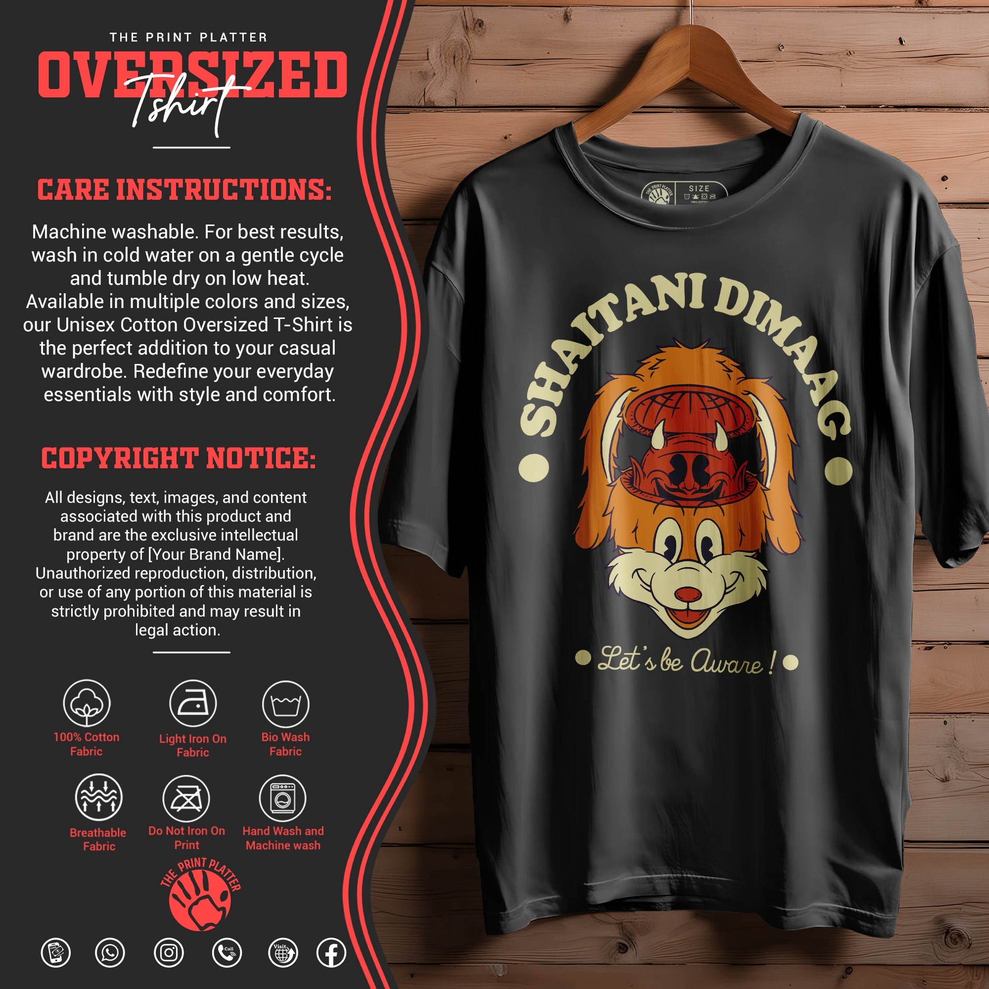 SHAITANI DIMAAG Oversized Black T-shirt Bio Wash |12