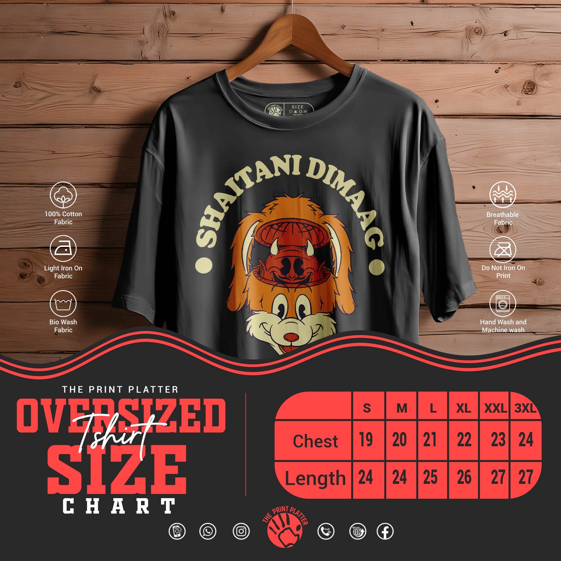 SHAITANI DIMAAG Oversized Black T-shirt Bio Wash |12