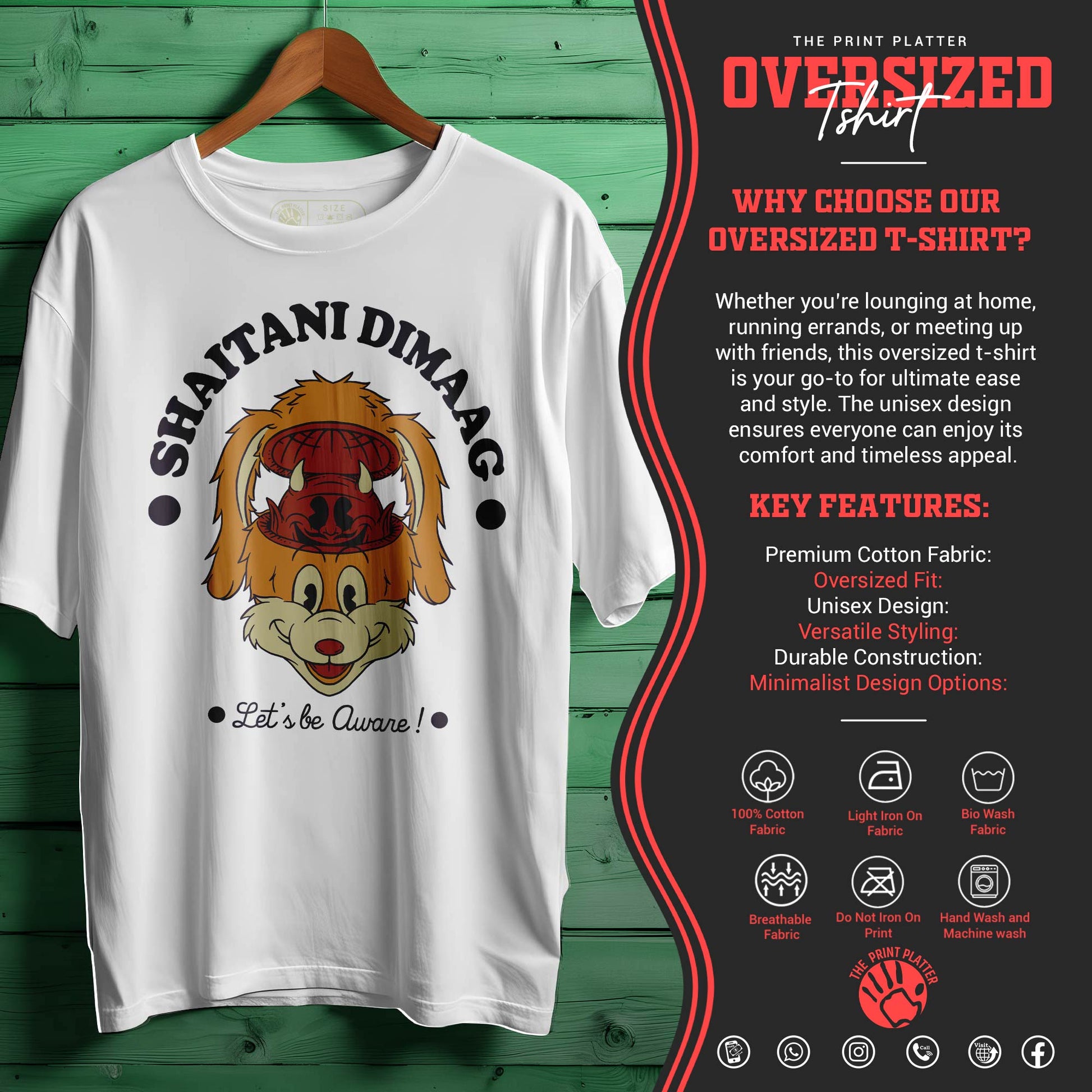 SHAITANI DIMAAG Oversized Black T-shirt Bio Wash |12