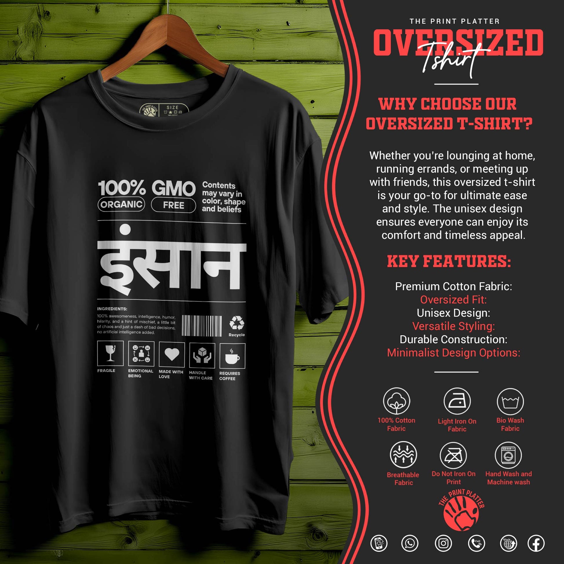 INSAAN BLACK oversized t-shirt for men women | 144
