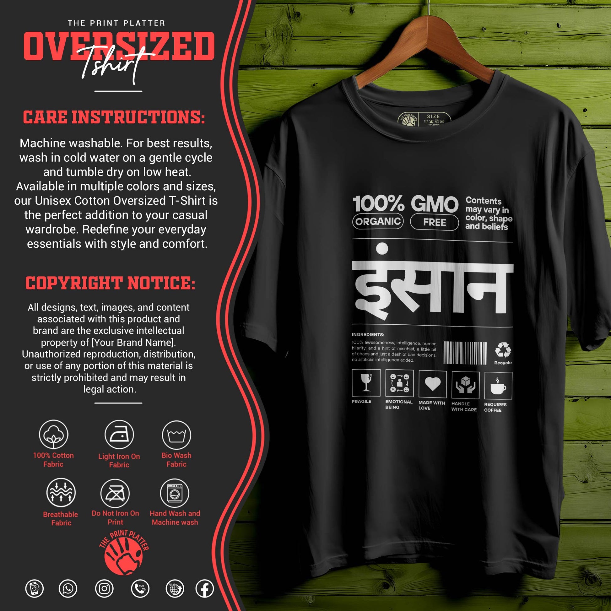 INSAAN BLACK oversized t-shirt for men women | 144