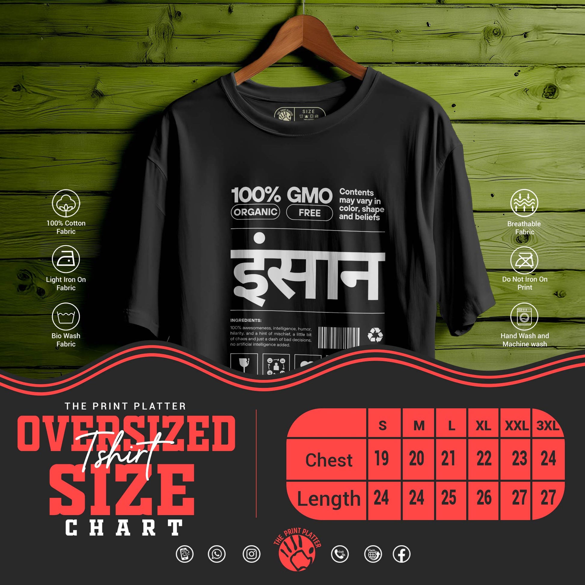 INSAAN BLACK oversized t-shirt for men women | 144