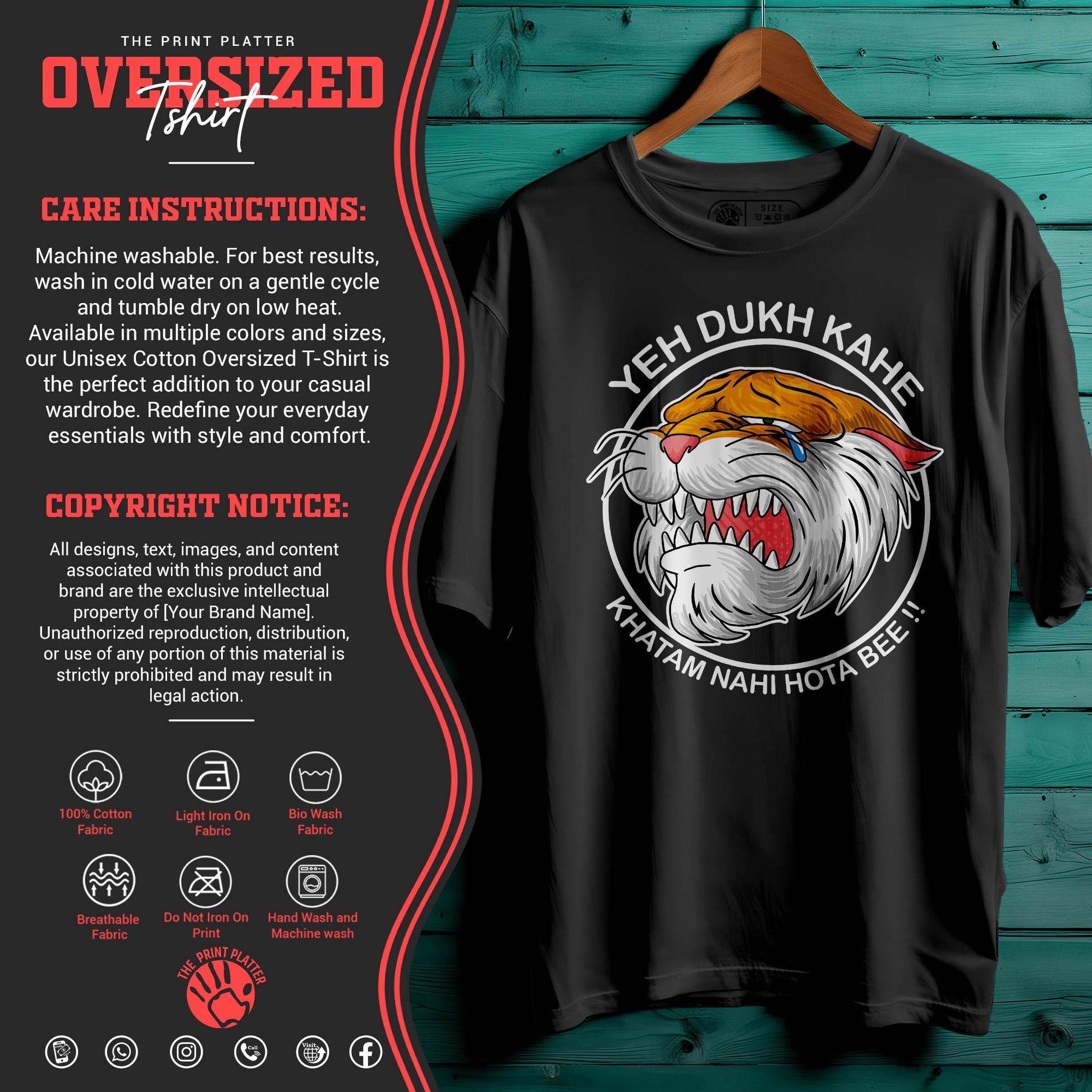 YE DUKH KAHE Oversized Black T-shirt Bio Wash |19