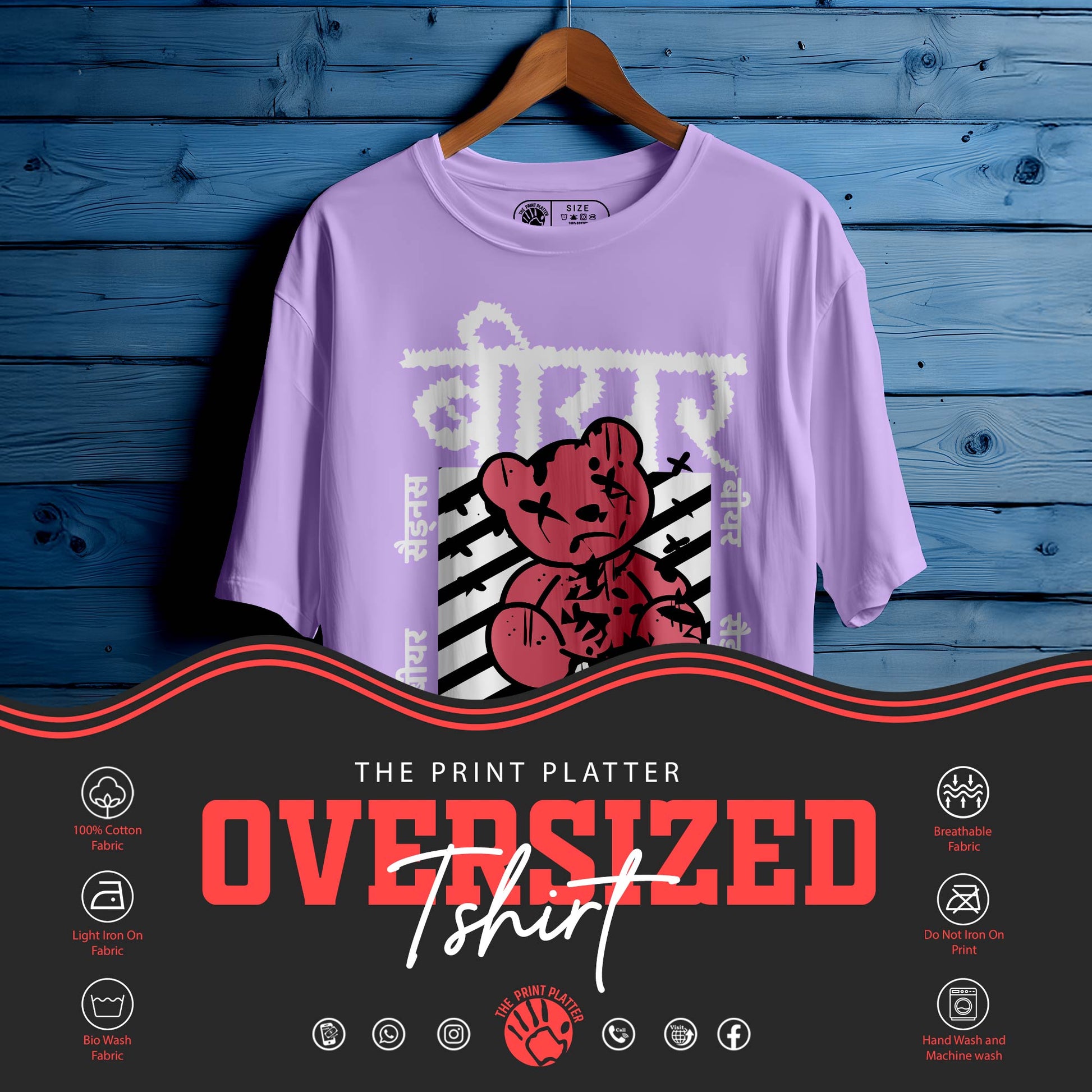 Bear Sadness Oversized Black T-shirt Bio Wash| 23