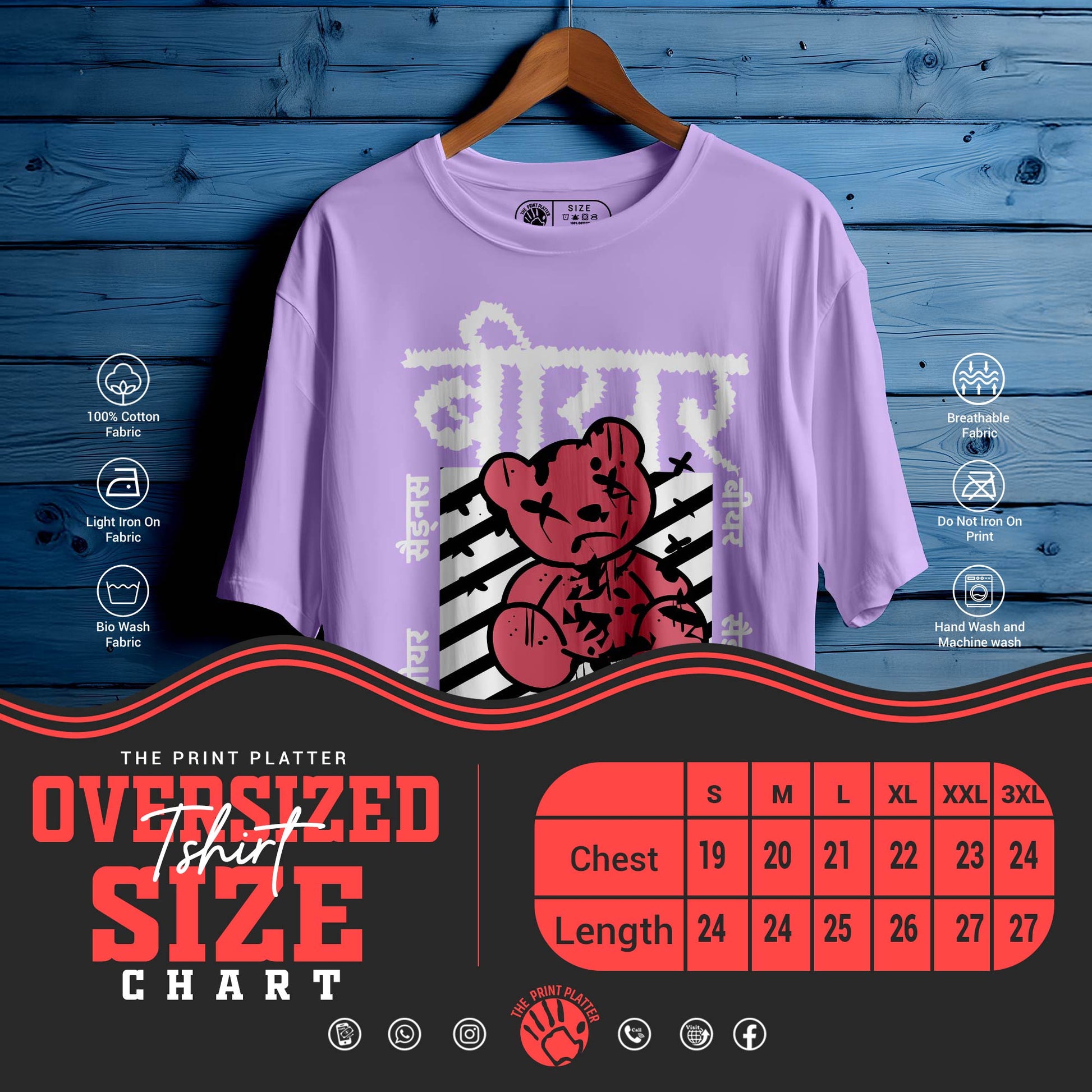 Bear Sadness Oversized Black T-shirt Bio Wash| 23