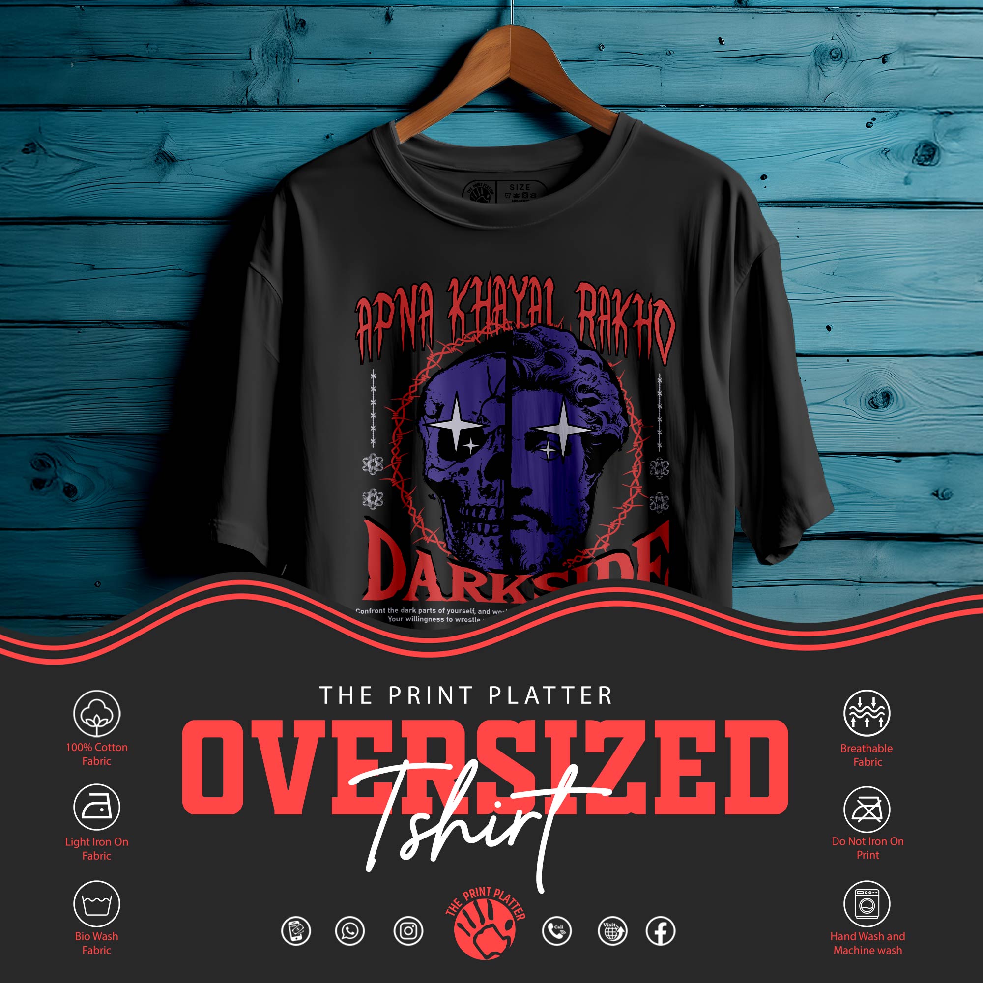 APNA KHAYAL RAKHO Oversized Black T-shirt Bio Wash| 30