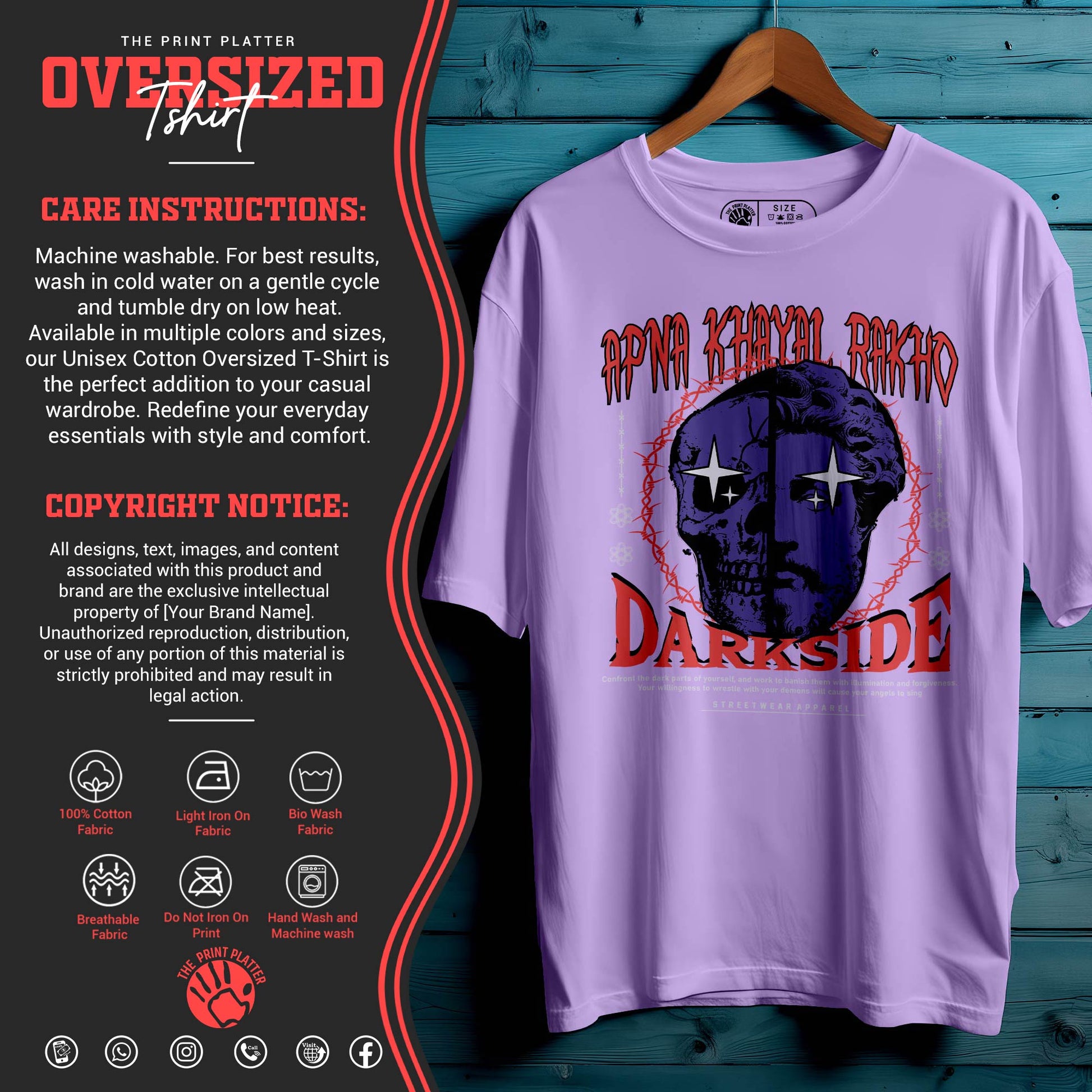 APNA KHAYAL RAKHO Oversized Black T-shirt Bio Wash| 30