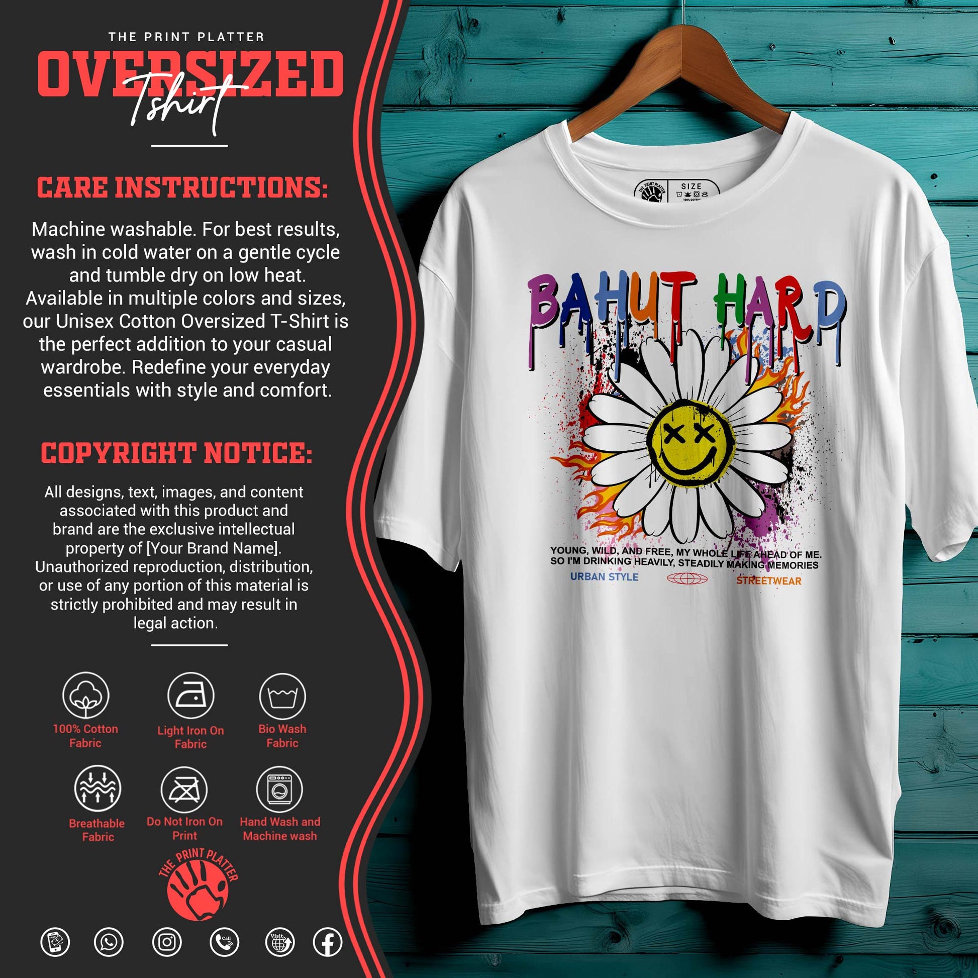 BAHUT HARD Oversized Black T-shirt Bio Wash| 32