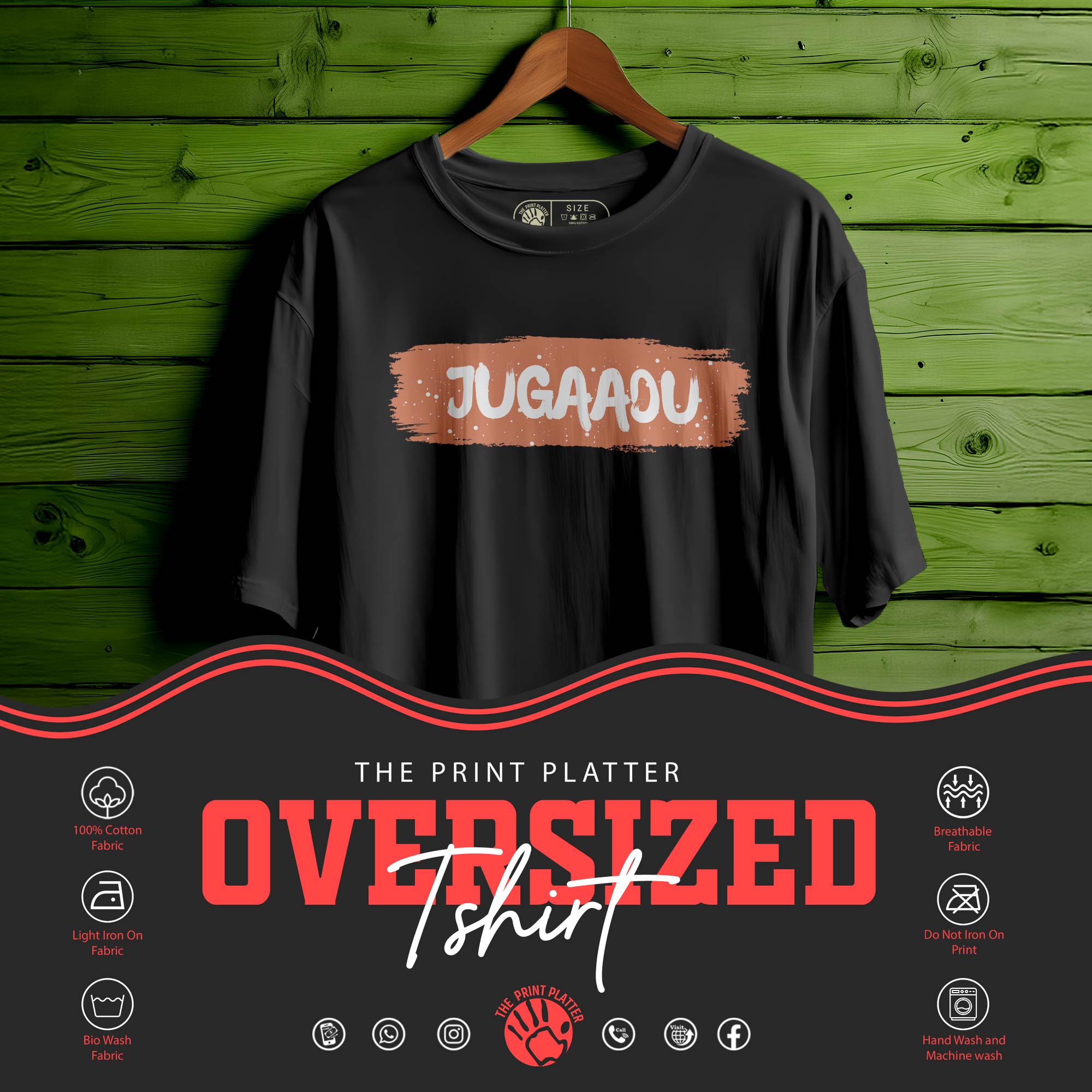 Jugaadu Oversized Unisex T-Shirt | Desi Hustler Quote Tee | 100% Cotton Streetwear | Trendy T-Shirt for Men & Women| 385