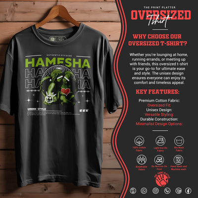 HAMESHA Oversized Black T-shirt Bio Wash| 43