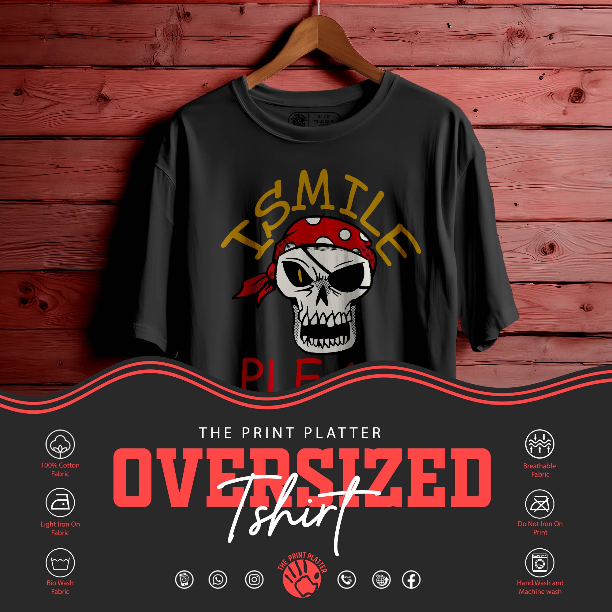 ISMILE  PLEAJ Oversized Black T-shirt Bio Wash| 46