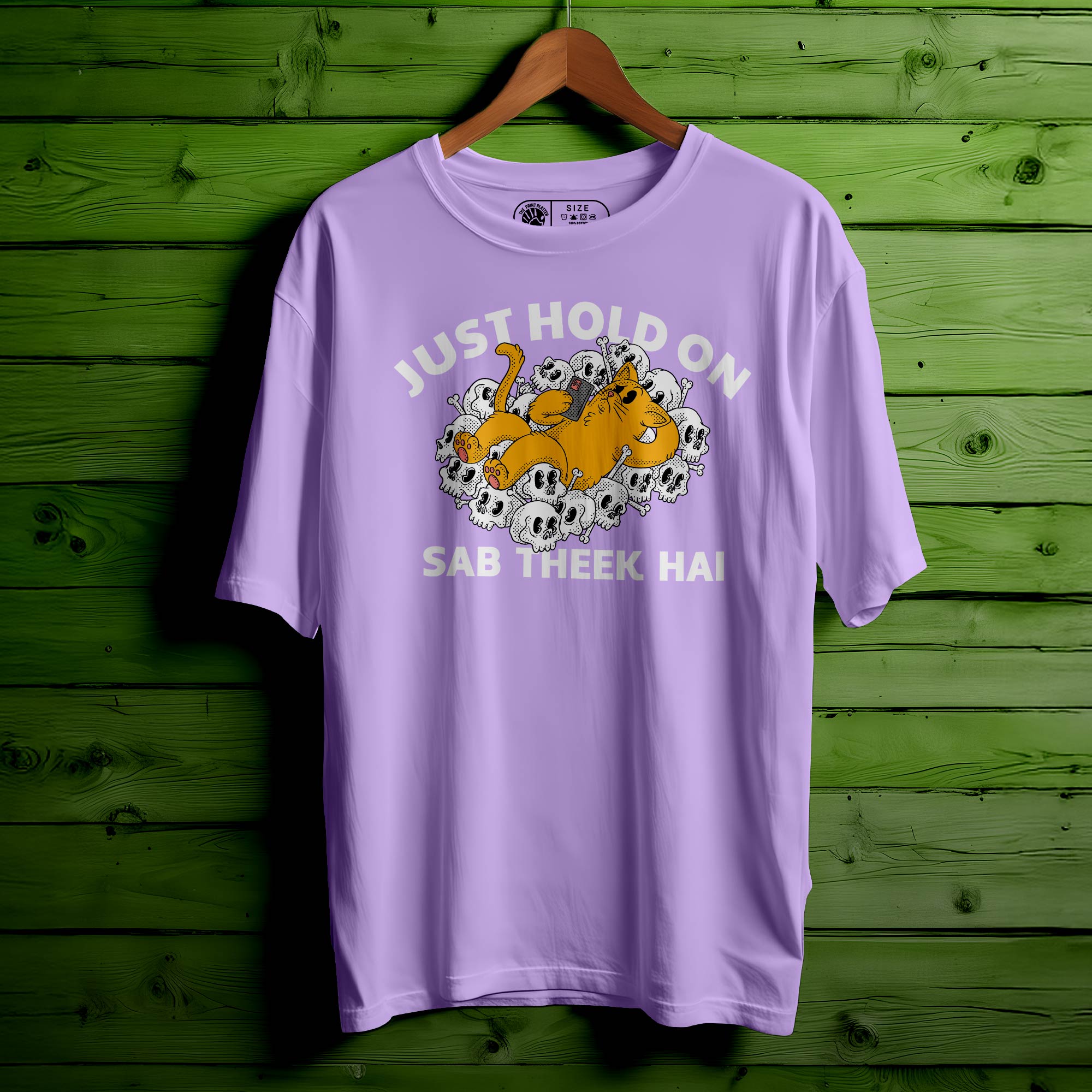 JUST HOLD ON Oversized Black T-shirt Bio Wash| 48