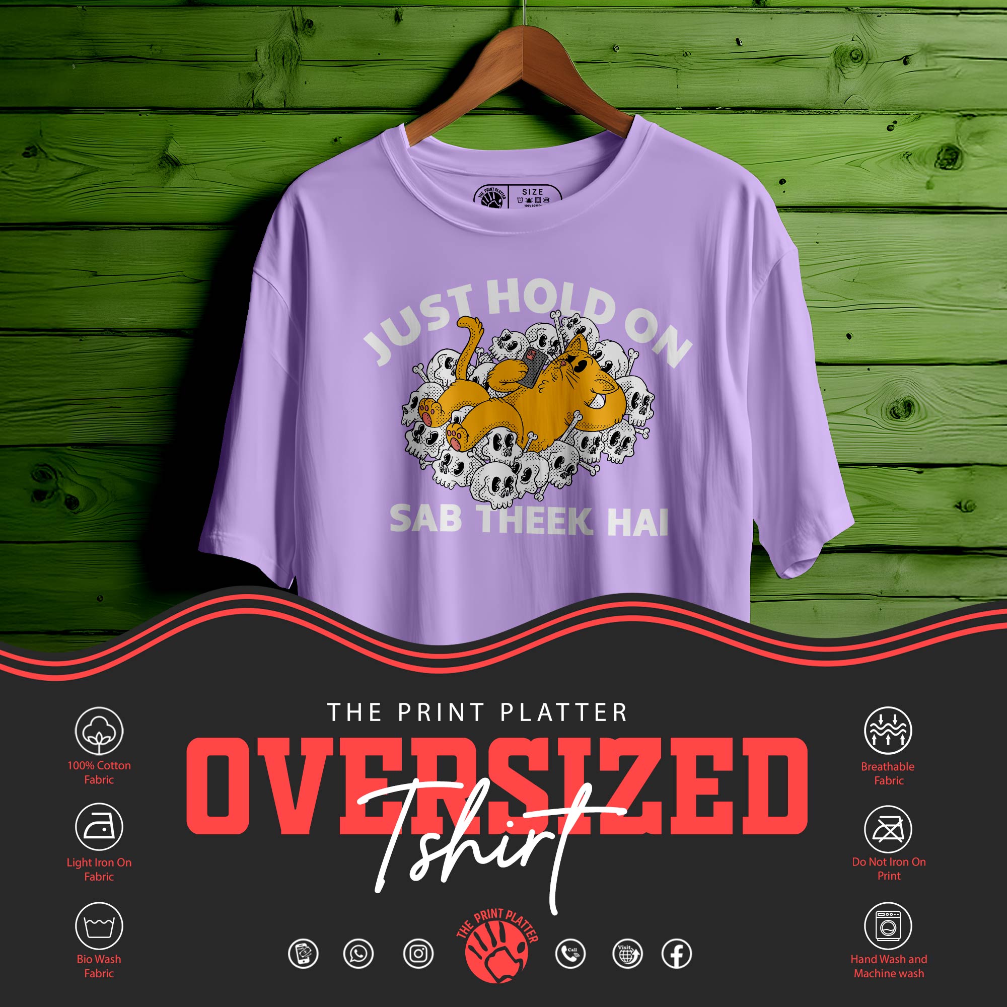 JUST HOLD ON Oversized Black T-shirt Bio Wash| 48