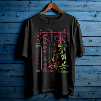 INTROVERT Oversized Black T-shirt Bio Wash| 49