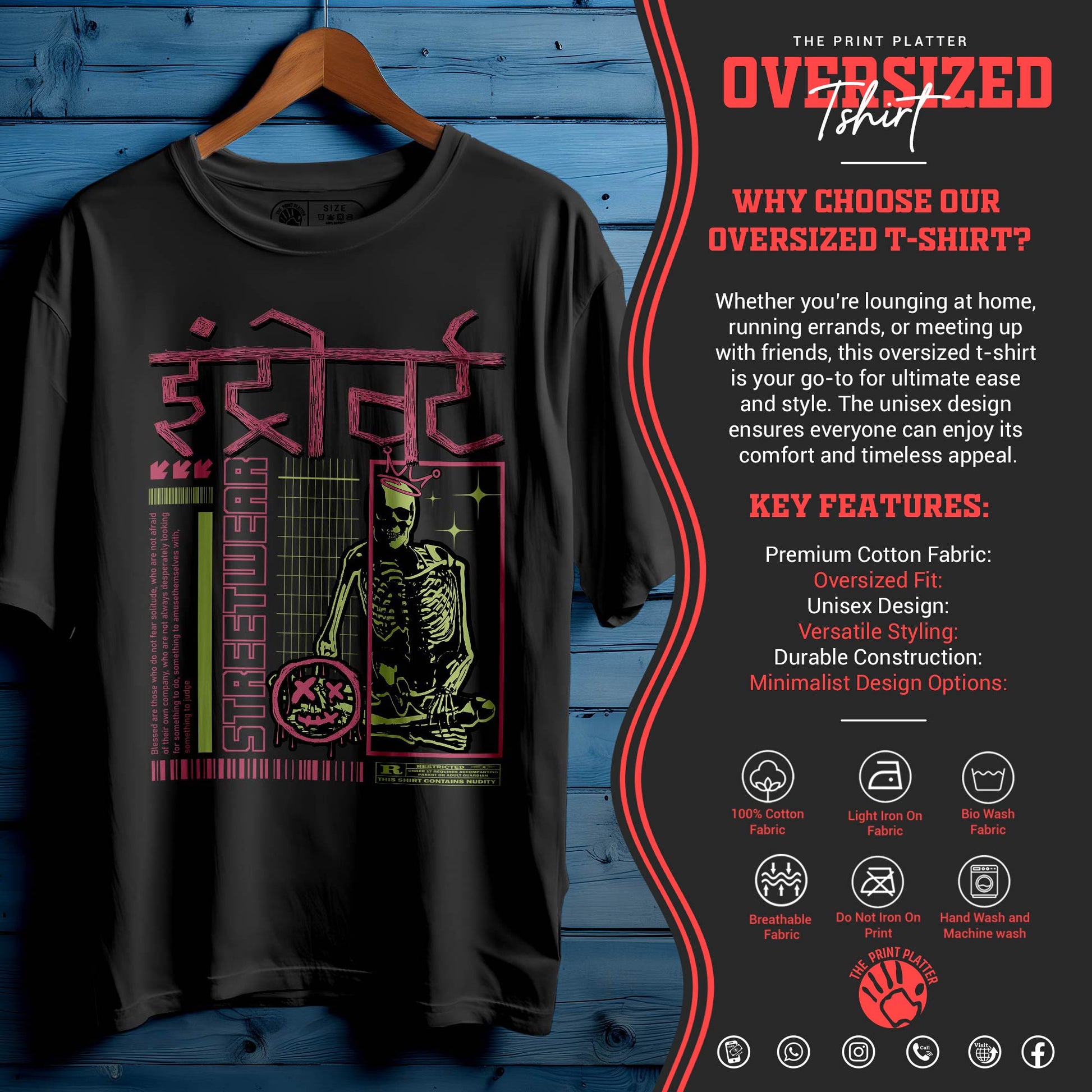 INTROVERT Oversized Black T-shirt Bio Wash| 49