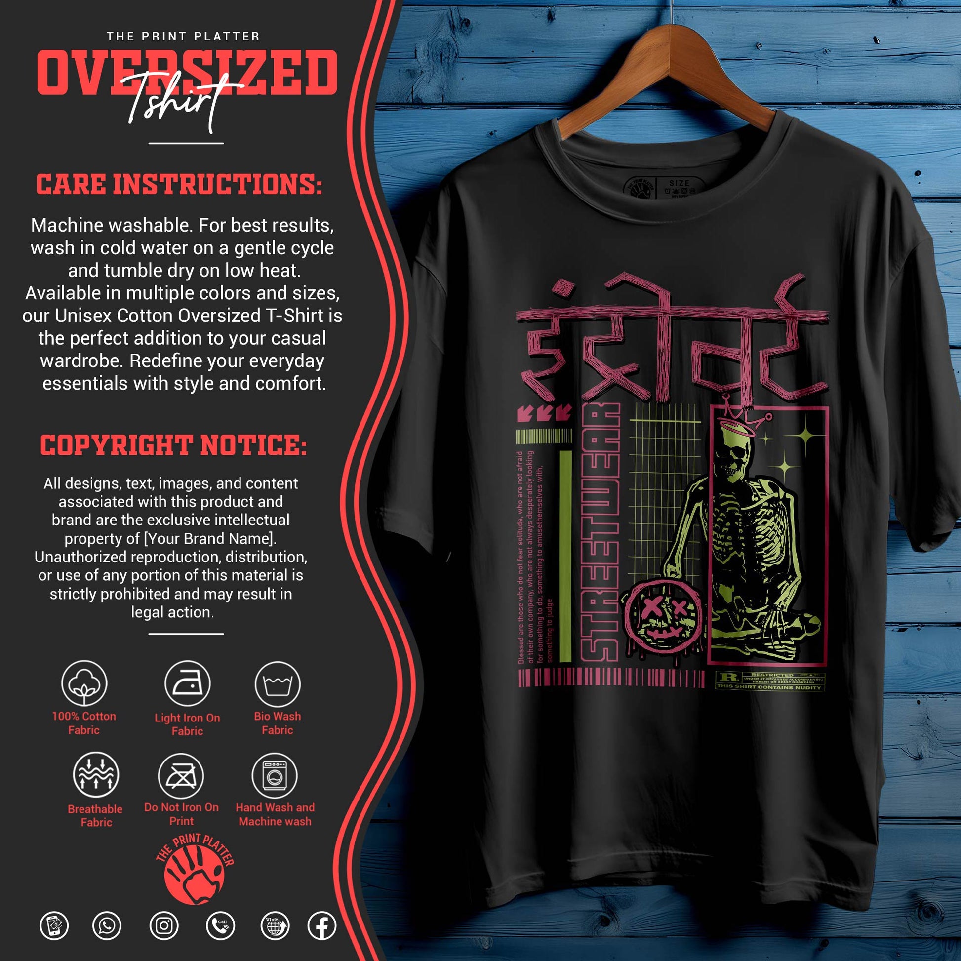 INTROVERT Oversized Black T-shirt Bio Wash| 49