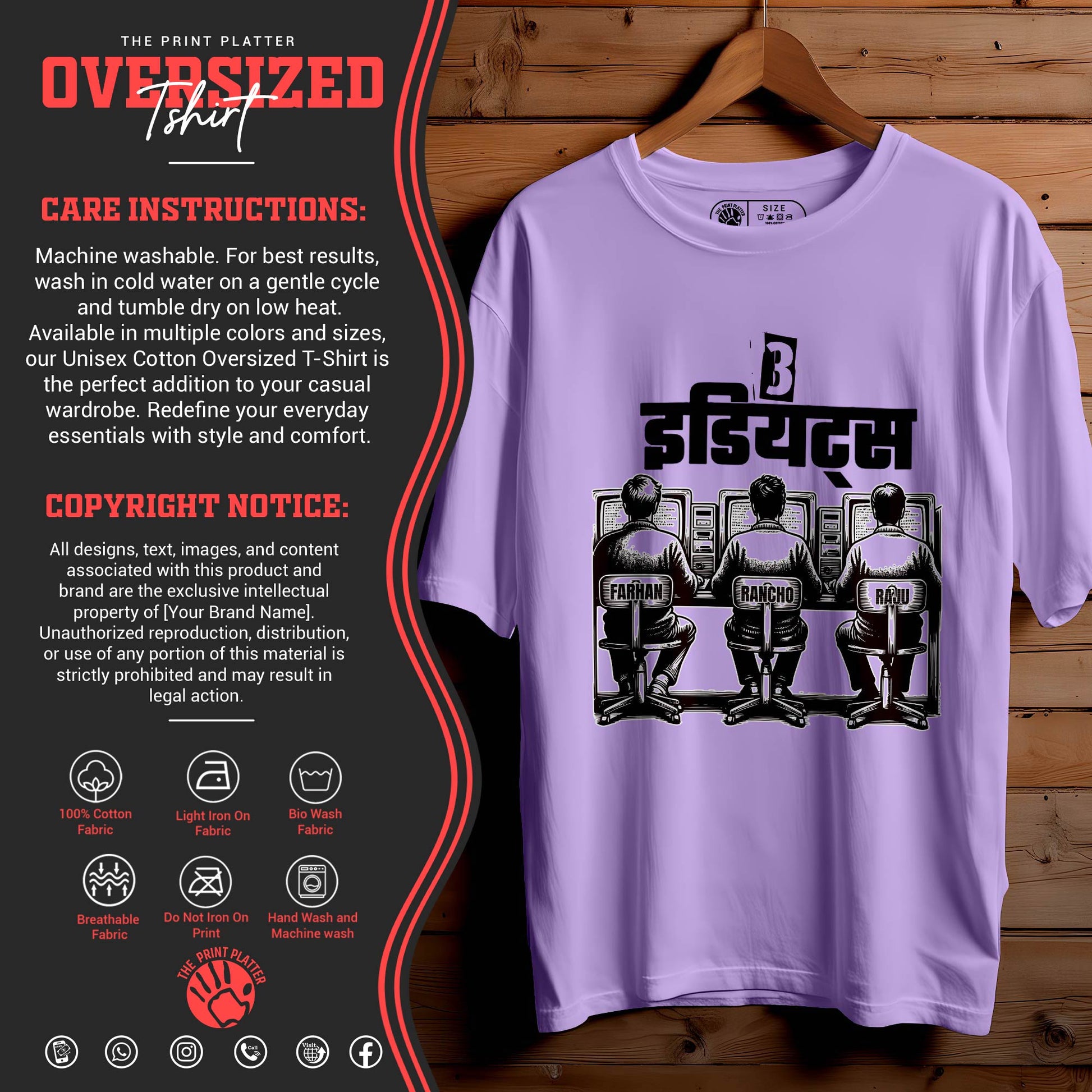 3-Idiots OVERSIZED T-SHIRT FOR UNISEX BIO WASH |54