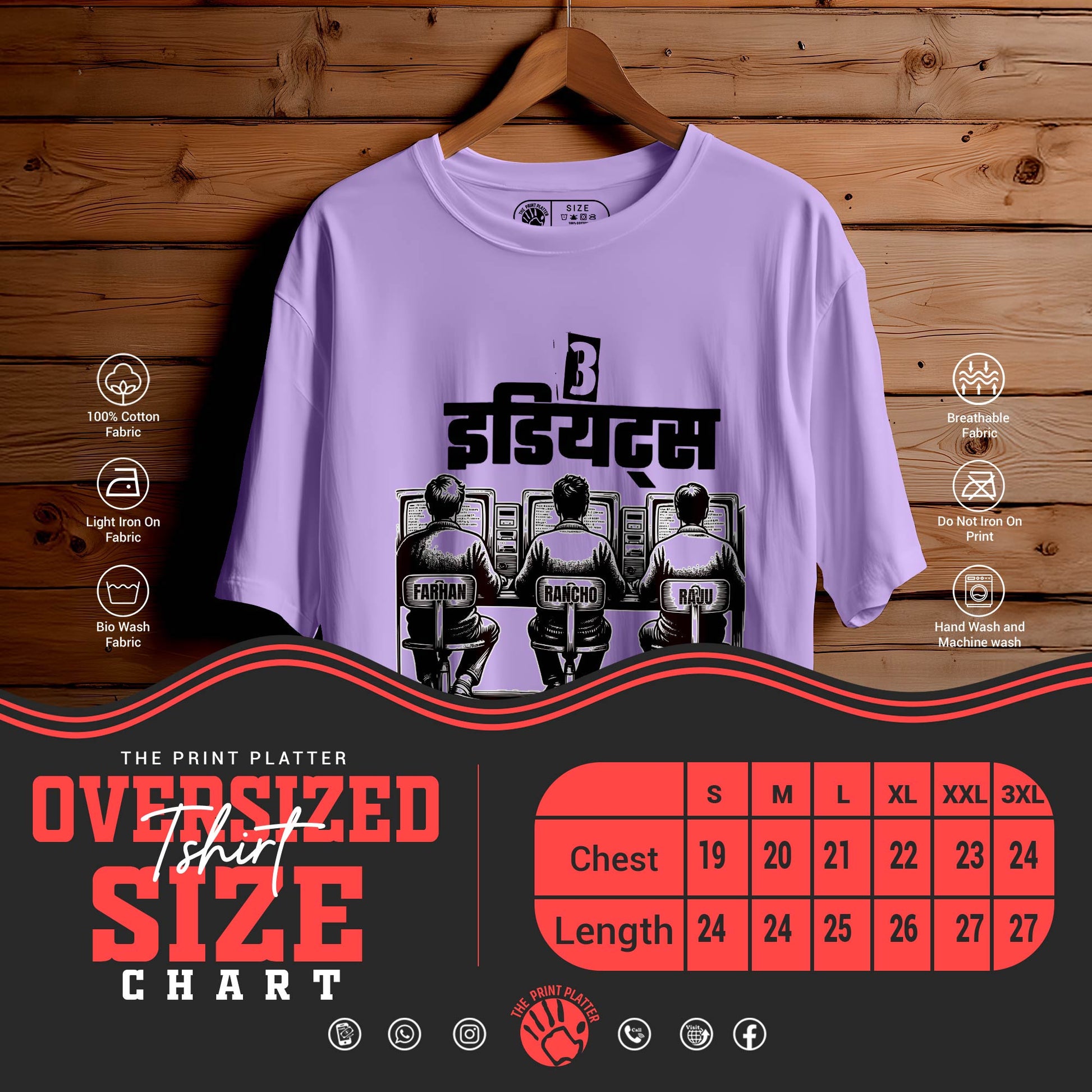 3-Idiots OVERSIZED T-SHIRT FOR UNISEX BIO WASH |54