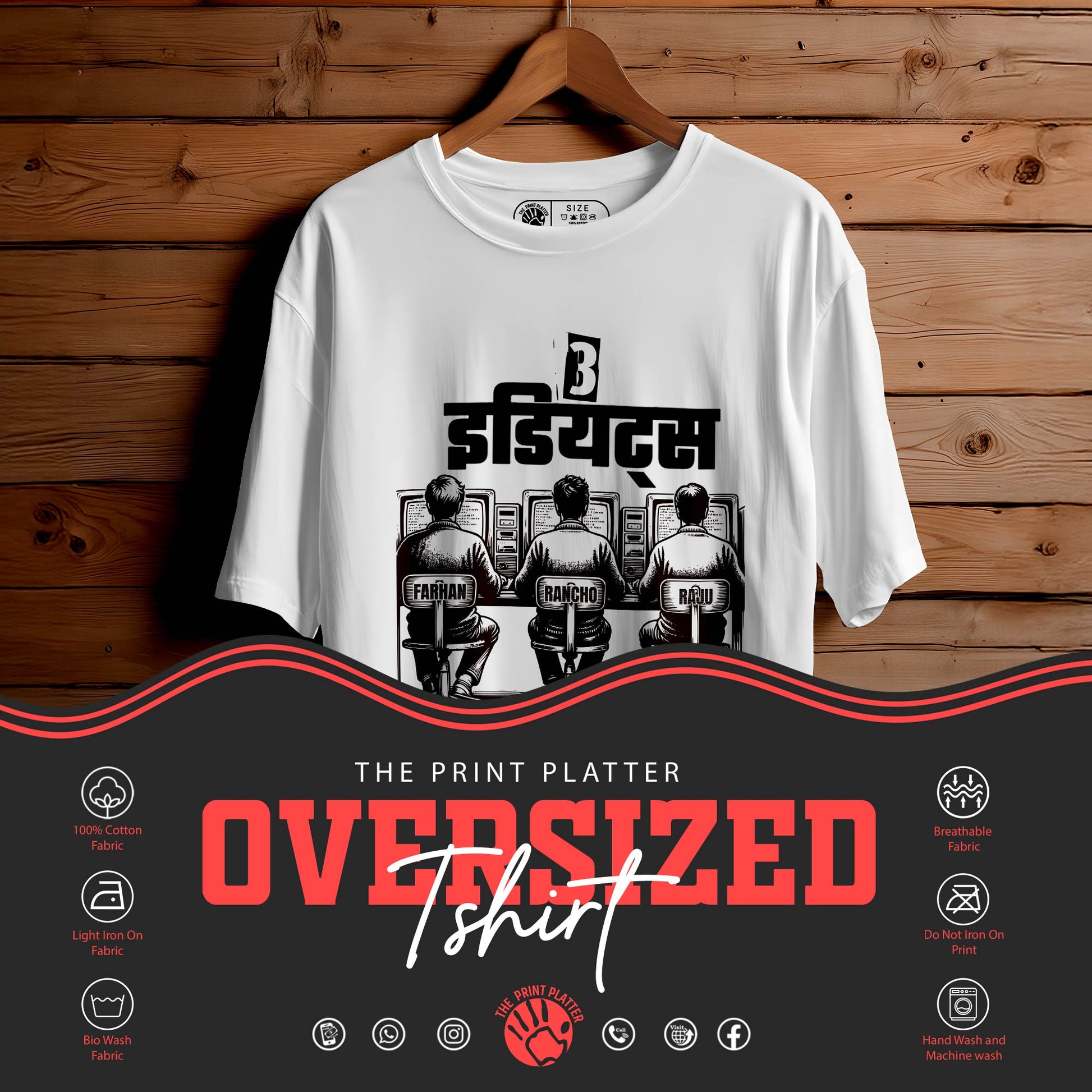 3-Idiots OVERSIZED T-SHIRT FOR UNISEX BIO WASH |54
