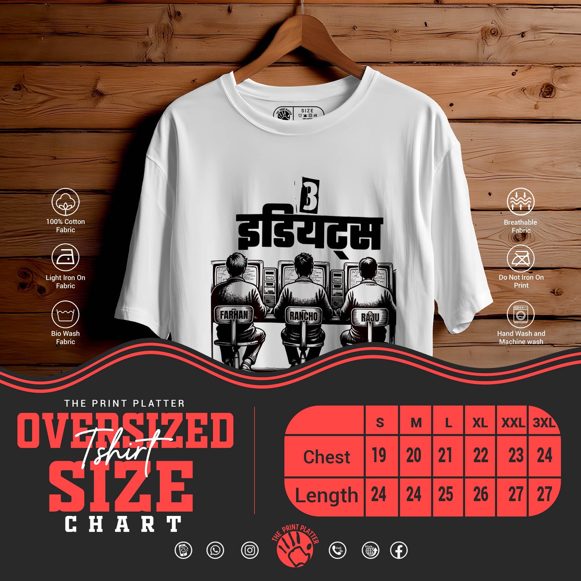 3-Idiots OVERSIZED T-SHIRT FOR UNISEX BIO WASH |54