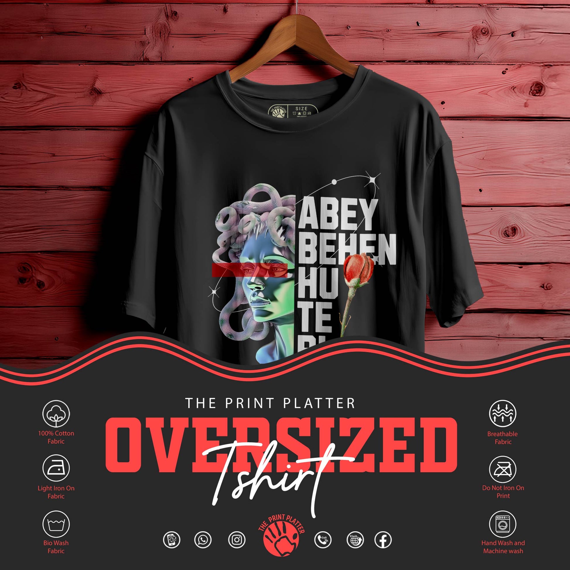 ABEY BEHEN HU TERI Oversized Black T-shirt Bio Wash| 56