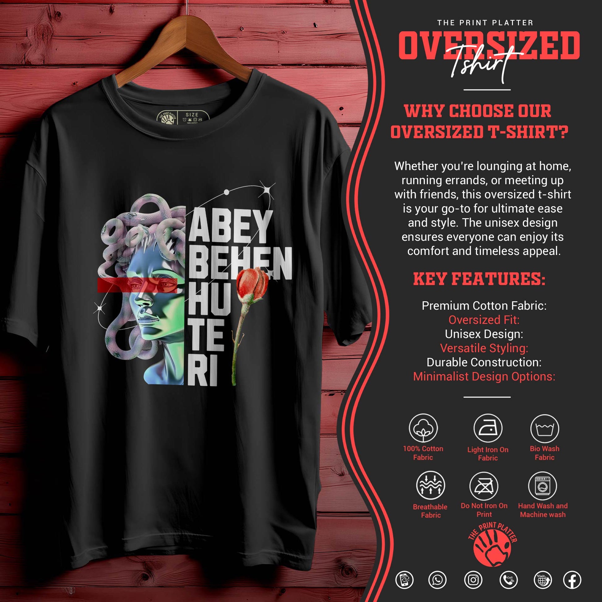 ABEY BEHEN HU TERI Oversized Black T-shirt Bio Wash| 56