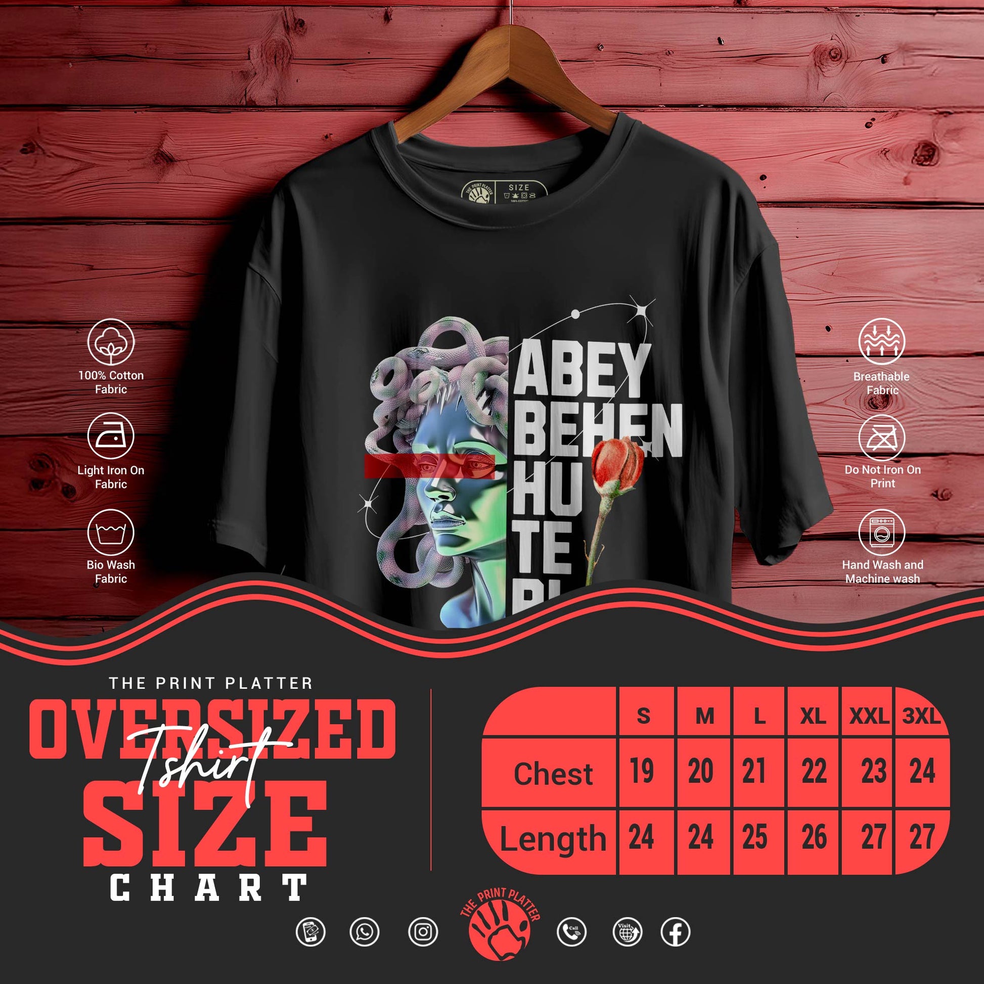 ABEY BEHEN HU TERI Oversized Black T-shirt Bio Wash| 56