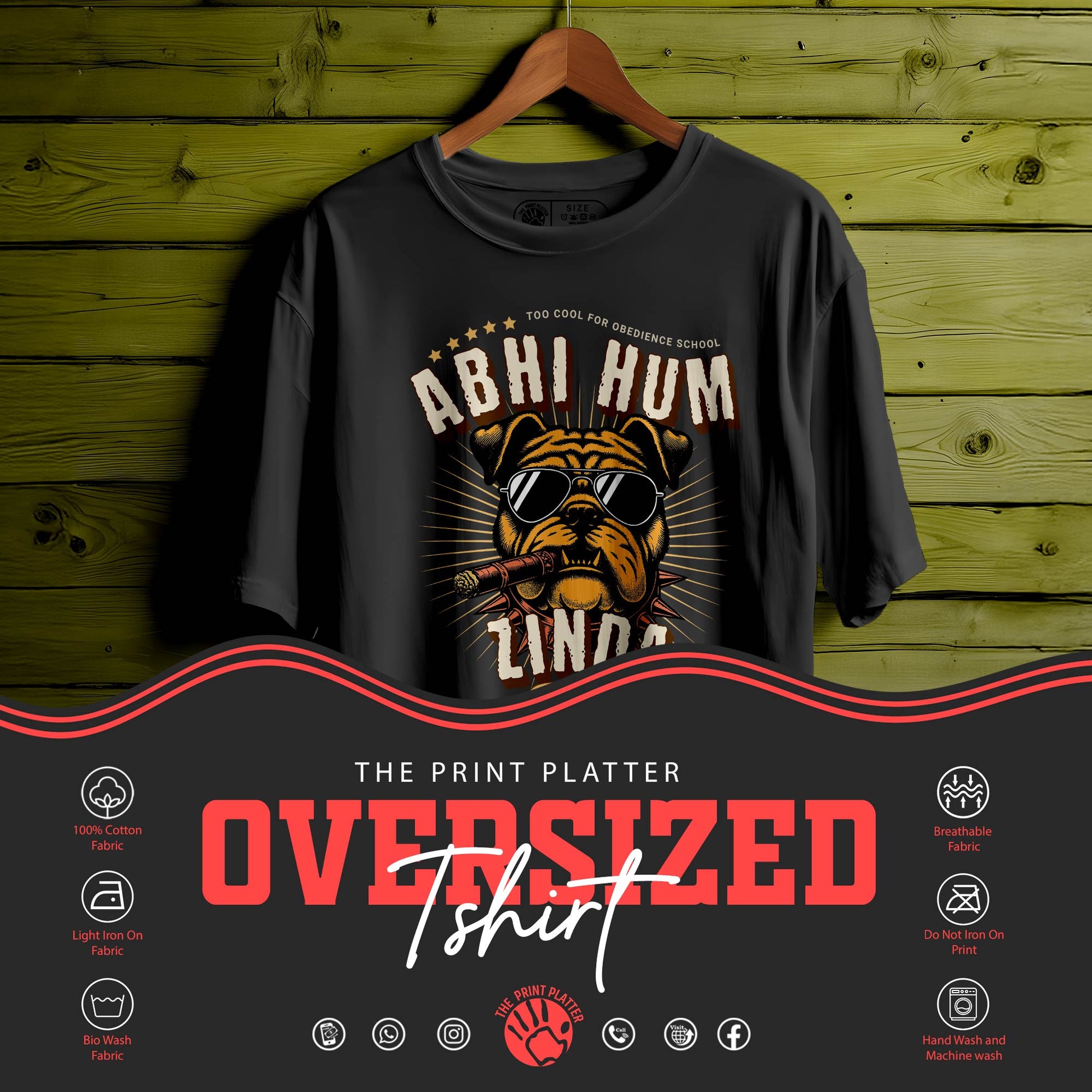 ABHI HUM ZINDA HAIN Oversized Black T-shirt Bio Wash| 57