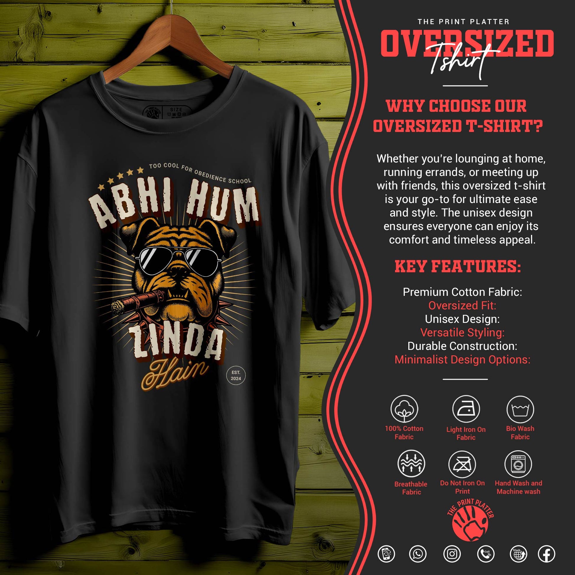 ABHI HUM ZINDA HAIN Oversized Black T-shirt Bio Wash| 57