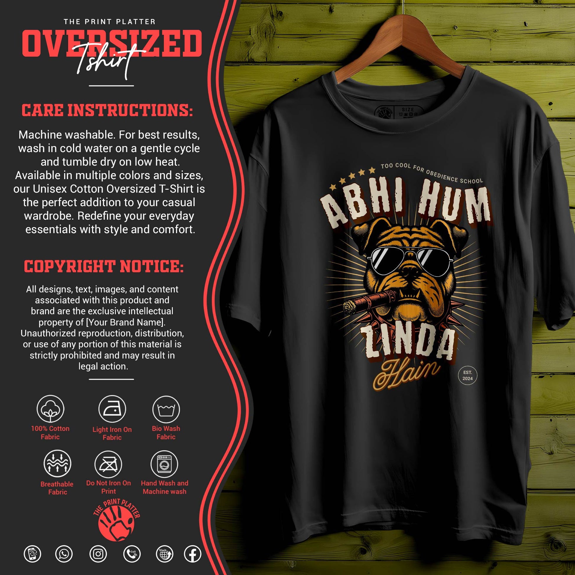 ABHI HUM ZINDA HAIN Oversized Black T-shirt Bio Wash| 57