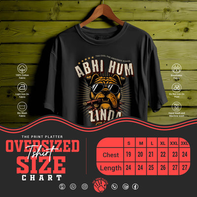 ABHI HUM ZINDA HAIN Oversized Black T-shirt Bio Wash| 57