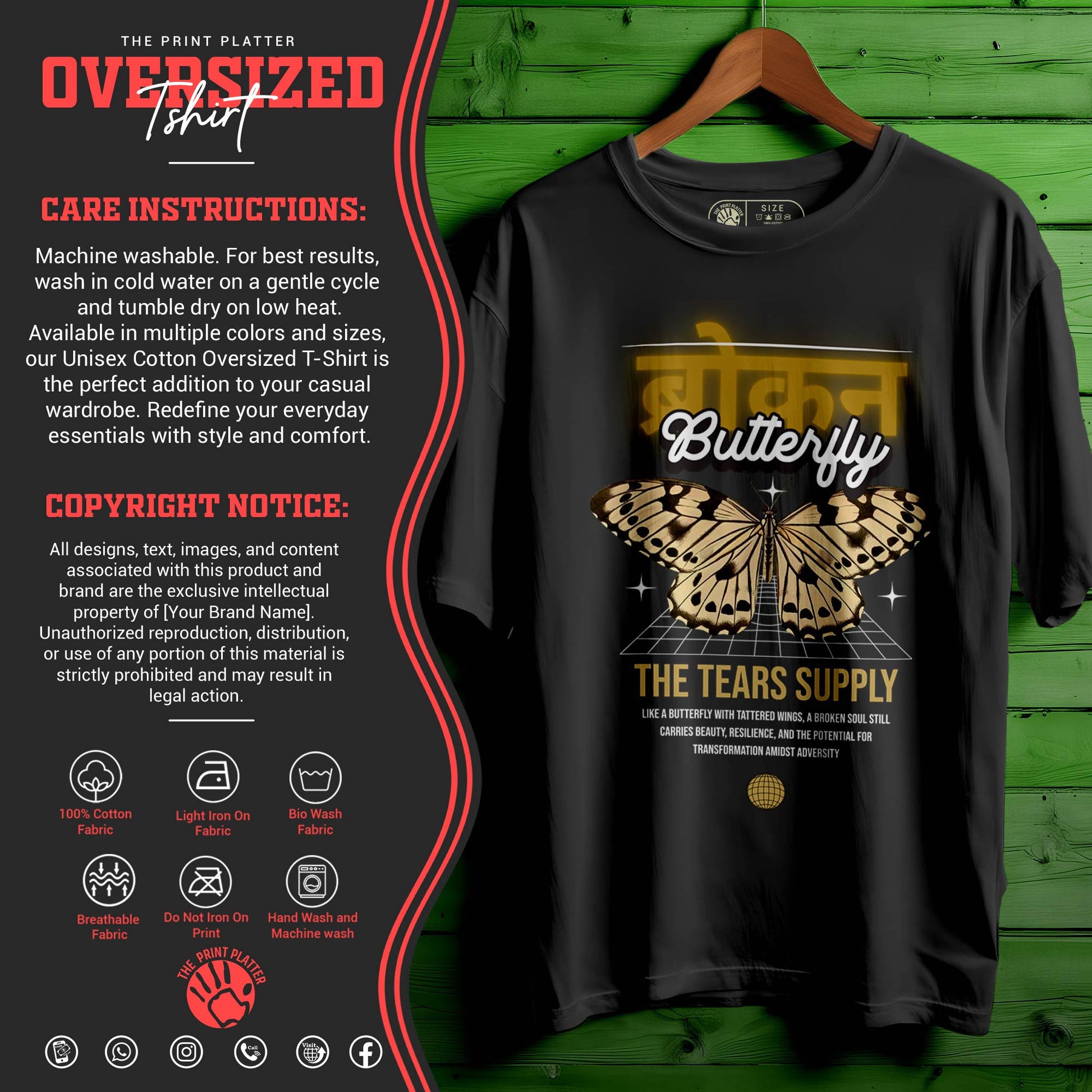 Broken-Butterfly OVERSIZED T-SHIRT FOR UNISEX BIO WASH |61