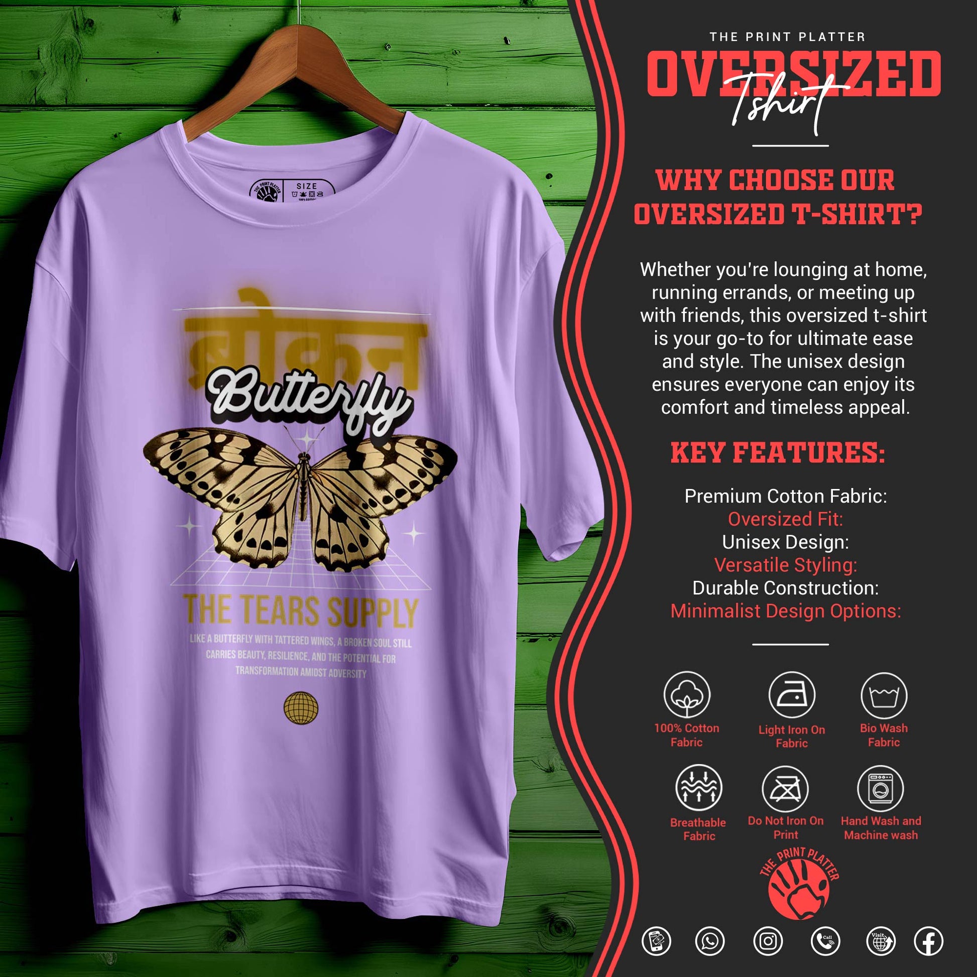 Broken-Butterfly OVERSIZED T-SHIRT FOR UNISEX BIO WASH |61