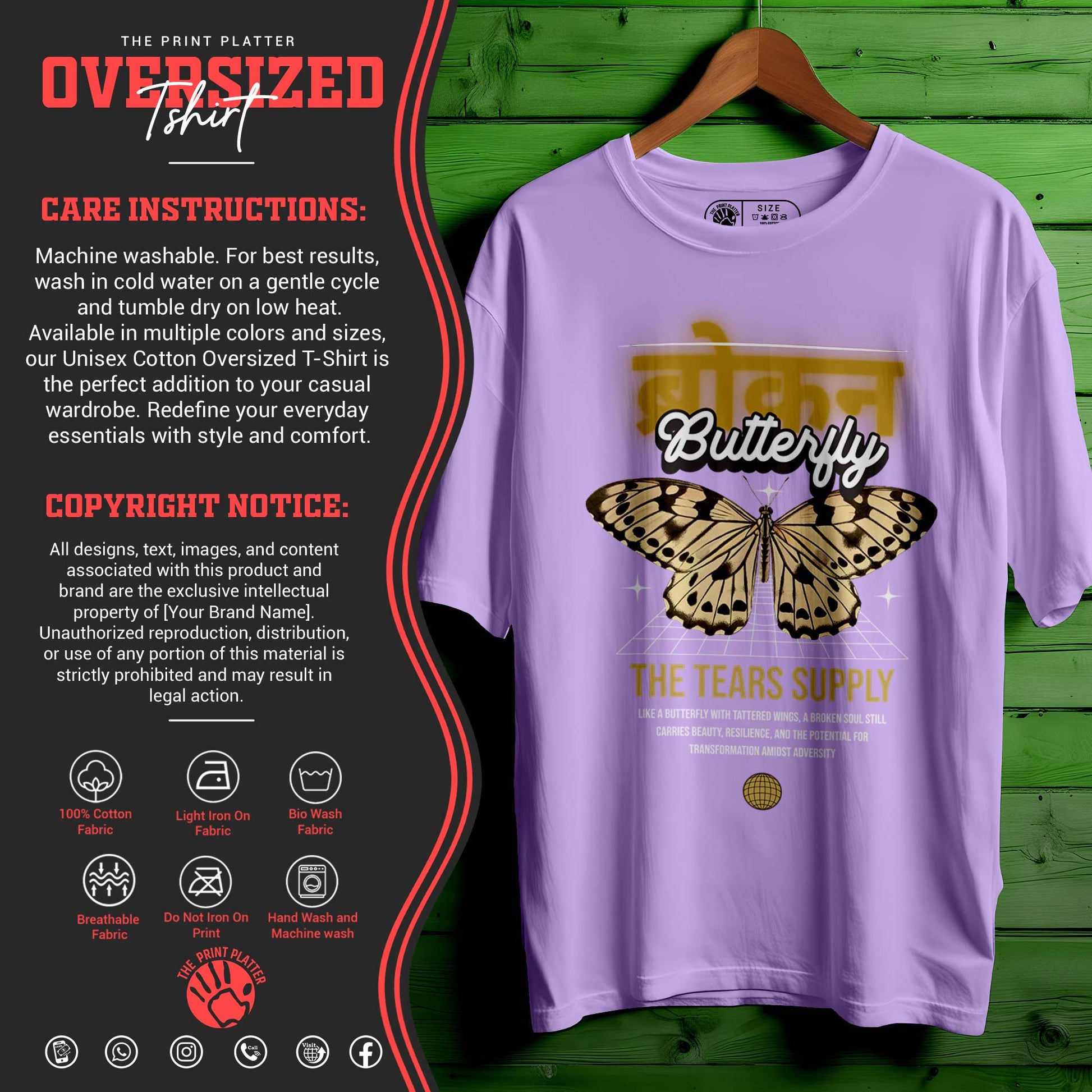 Broken-Butterfly OVERSIZED T-SHIRT FOR UNISEX BIO WASH |61