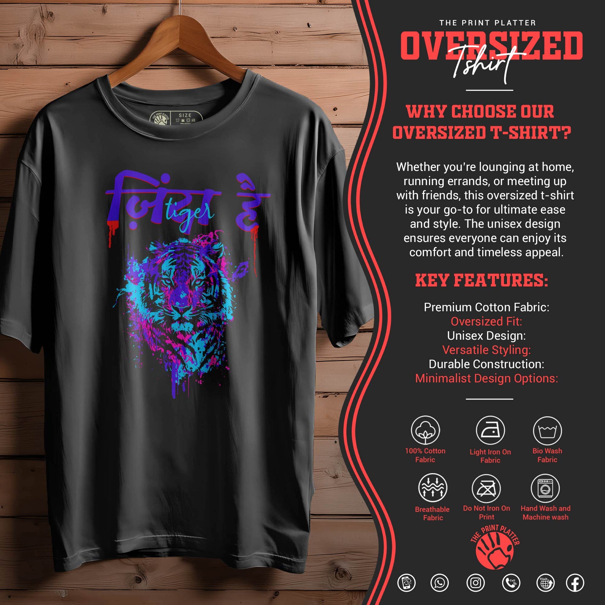 Furious-Tiger  OVERSIZED T-SHIRT FOR UNISEX BIO WASH |66