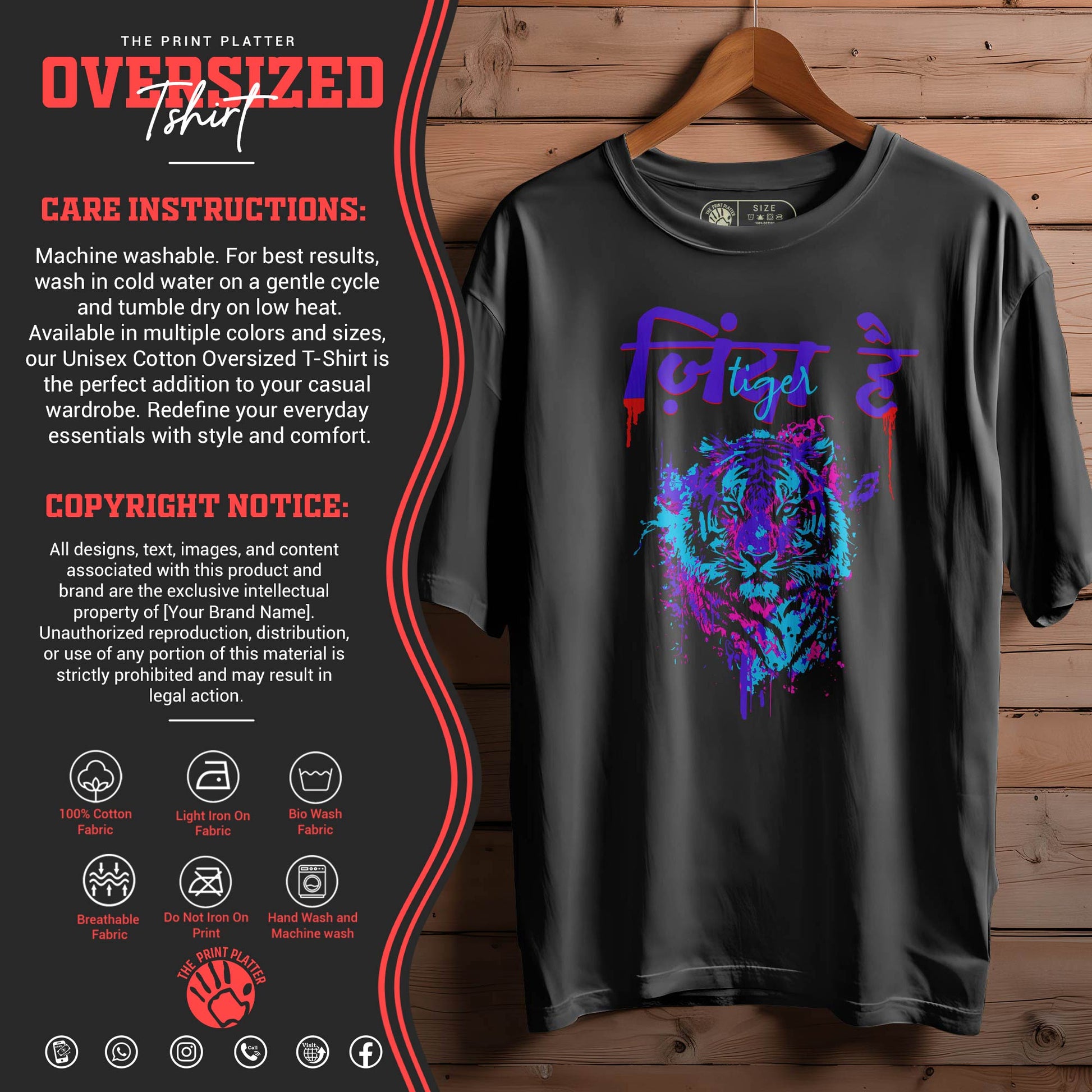 Furious-Tiger  OVERSIZED T-SHIRT FOR UNISEX BIO WASH |66