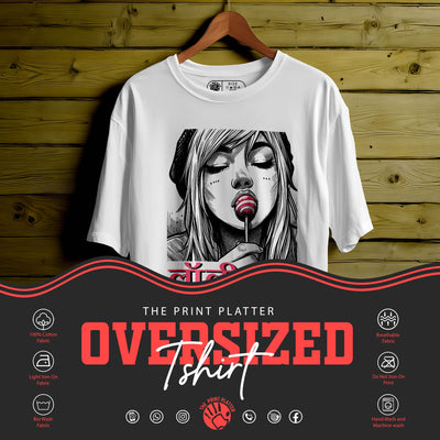 Girl-with-Lollipop  OVERSIZED T-SHIRT FOR UNISEX BIO WASH |69