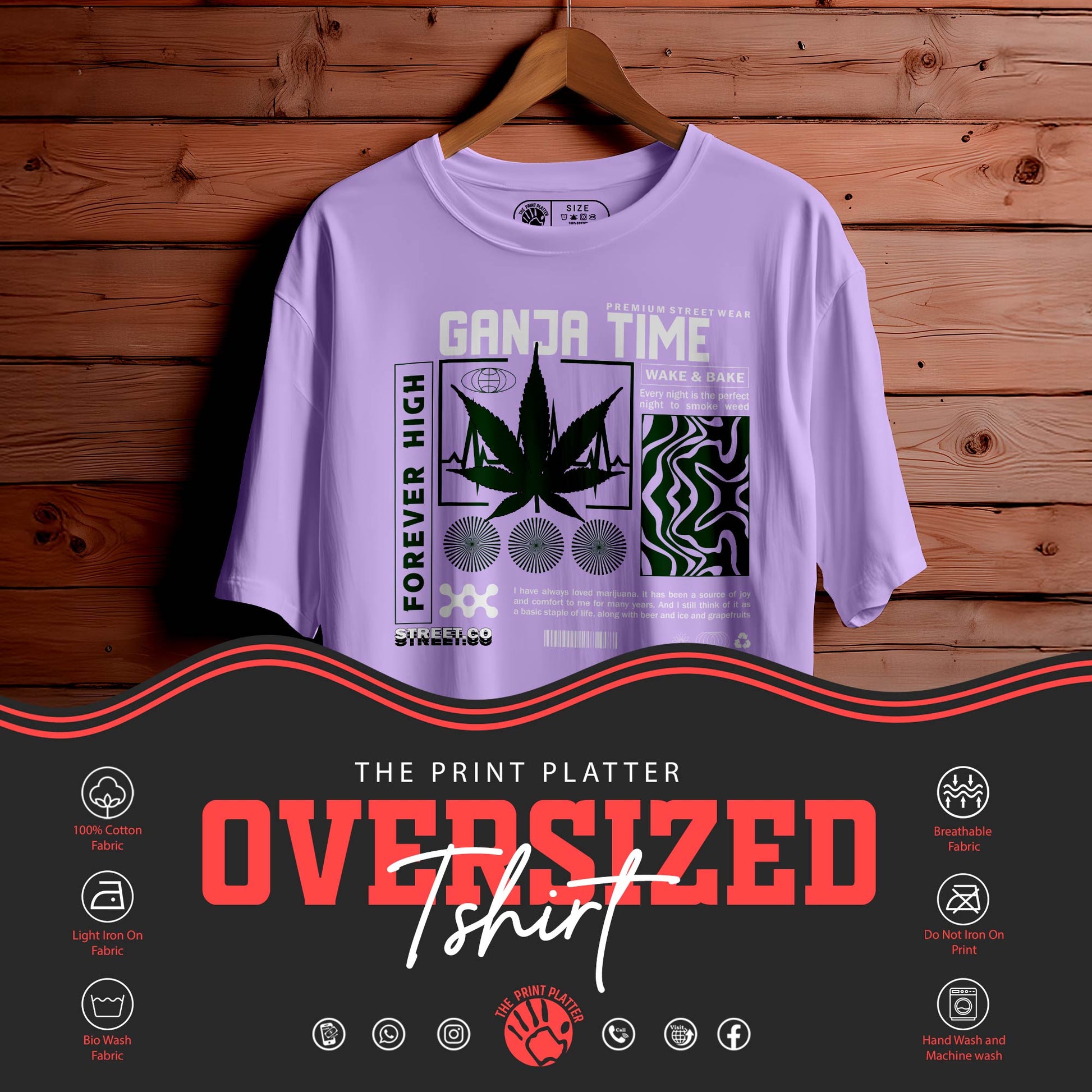 GANJA TIME Oversized Black T-shirt Bio Wash| 41