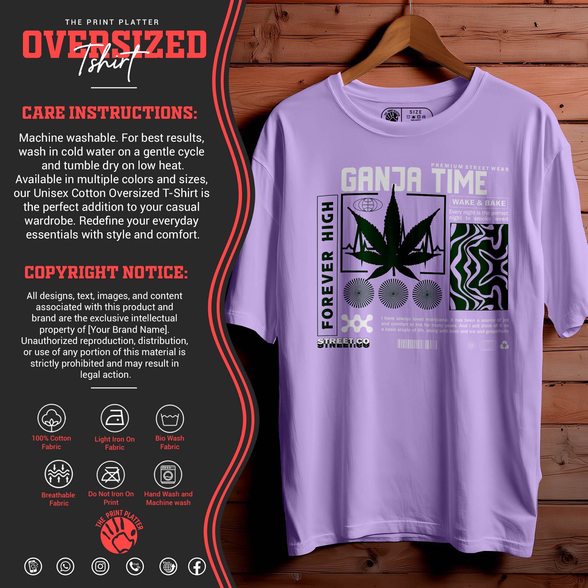 GANJA TIME Oversized Black T-shirt Bio Wash| 41