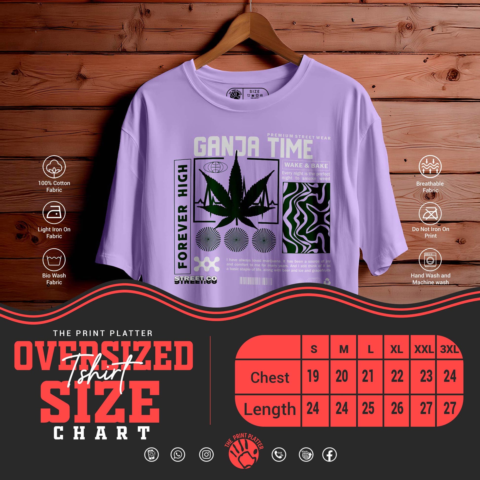 GANJA TIME Oversized Black T-shirt Bio Wash| 41