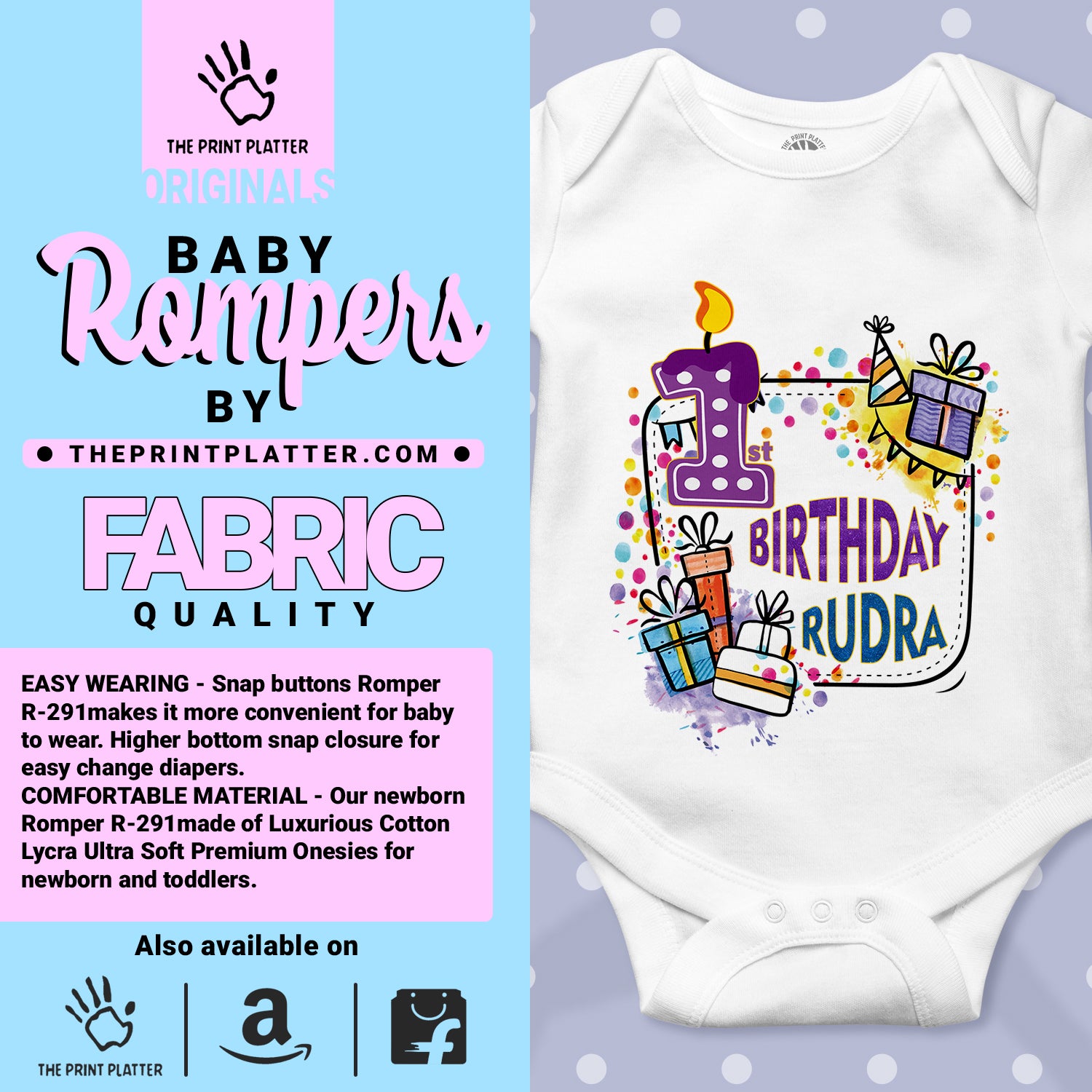 First Birthday Rudra Unisex Half Sleeve Romper