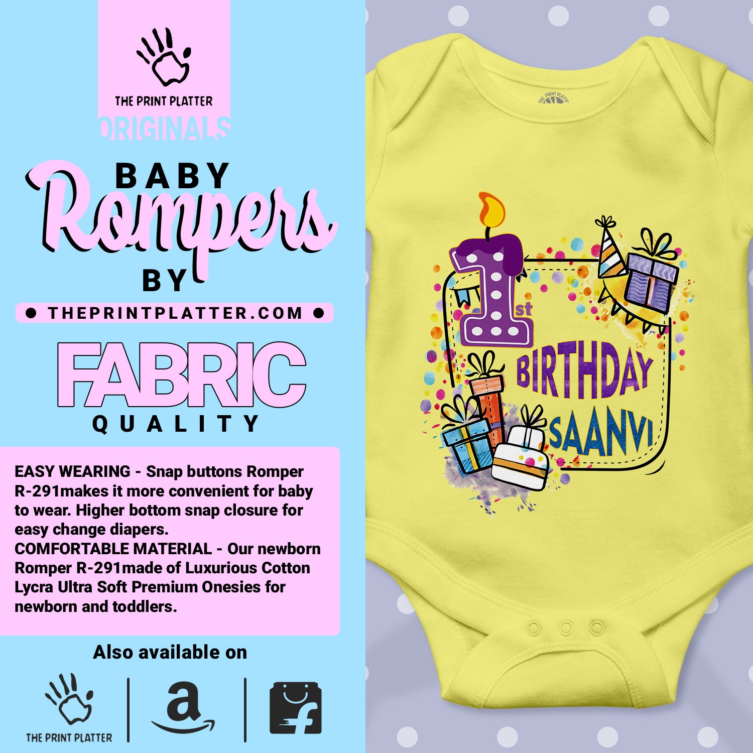 First Birthday Saanvi Unisex Half Sleeve Romper