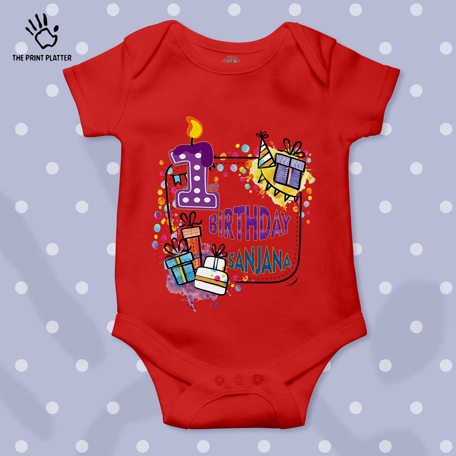 First Birthday Sanjana Unisex Half Sleeve Romper