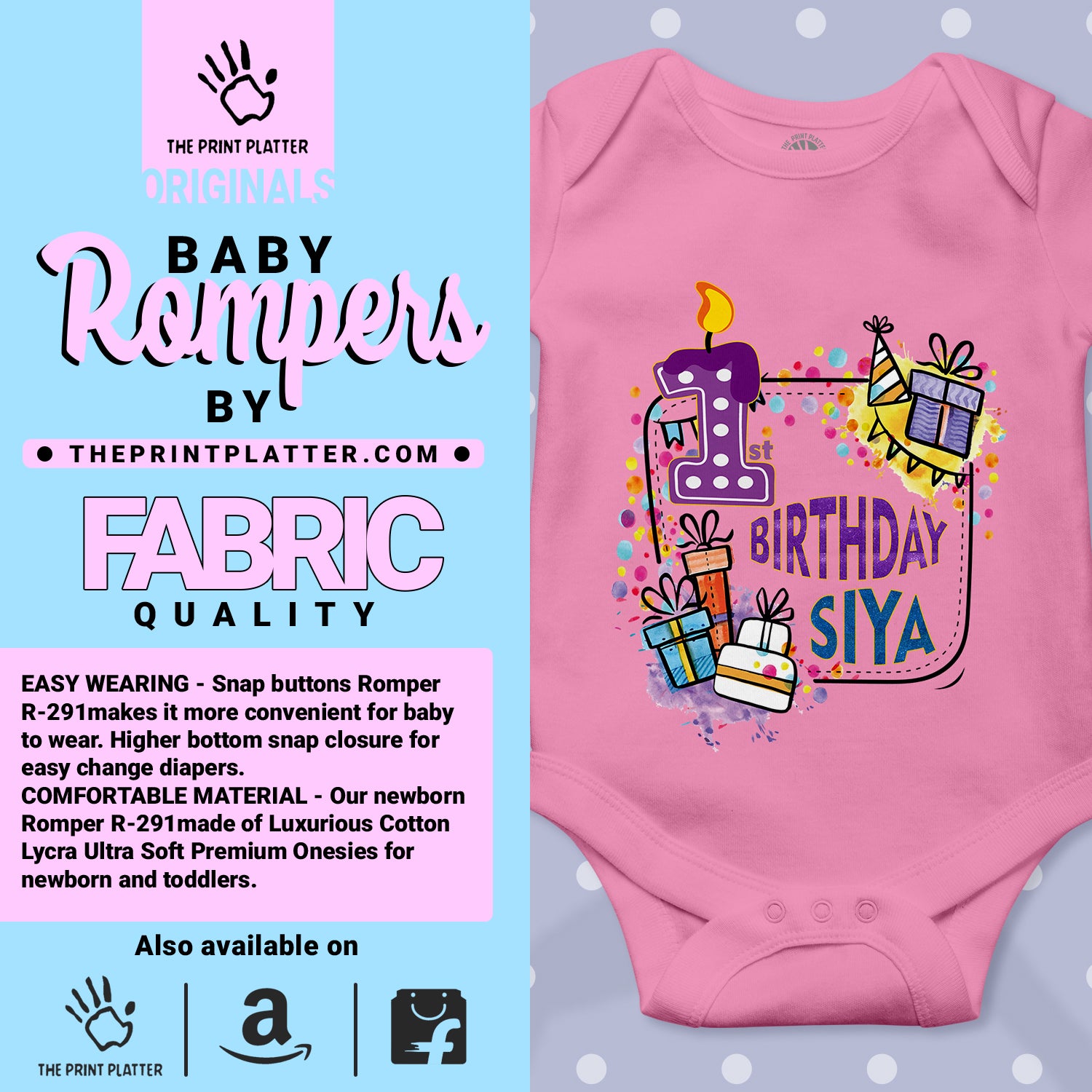 First Birthday Siya Unisex Half Sleeve Romper