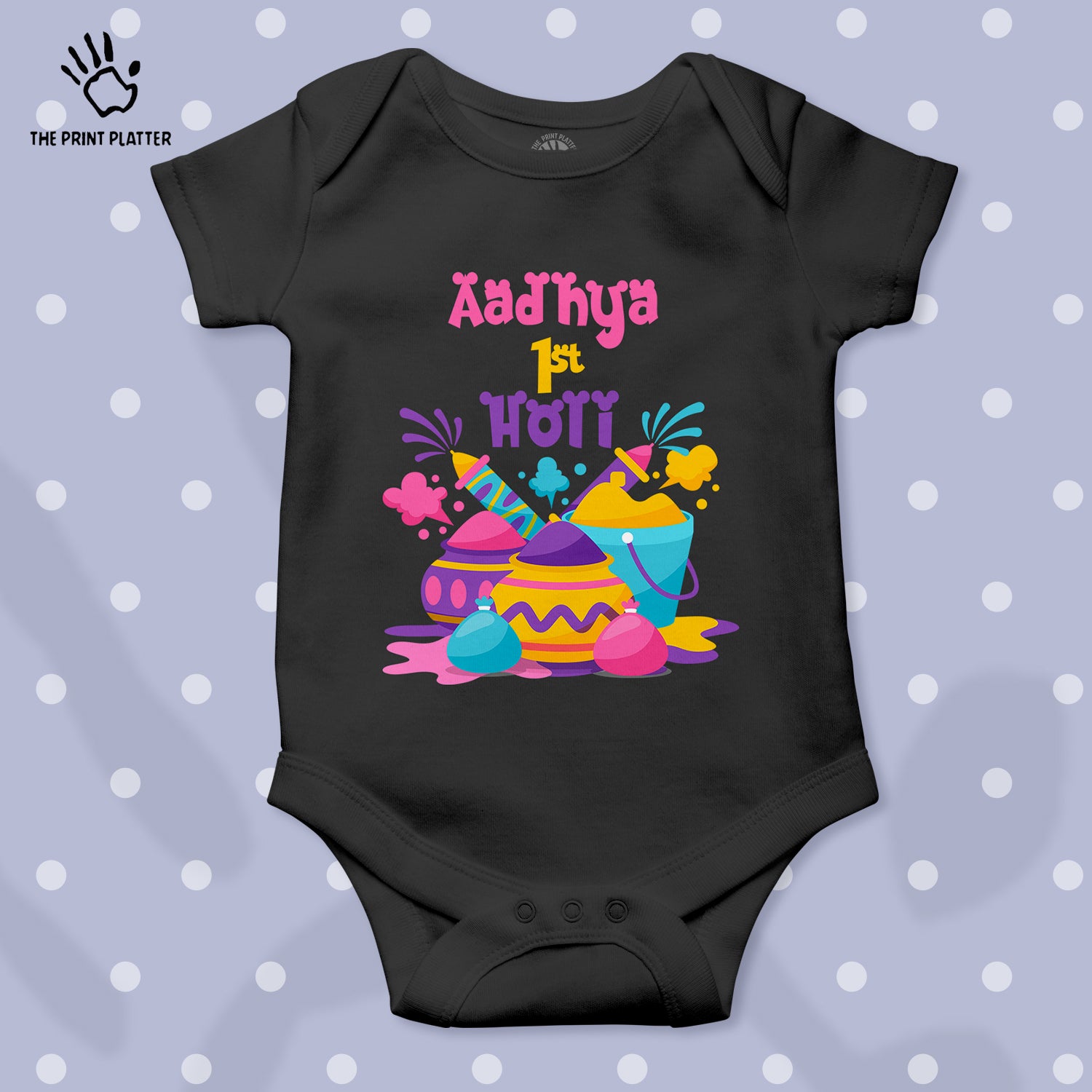 Aadhya 1st Holi Unisex Half Sleeve Romper