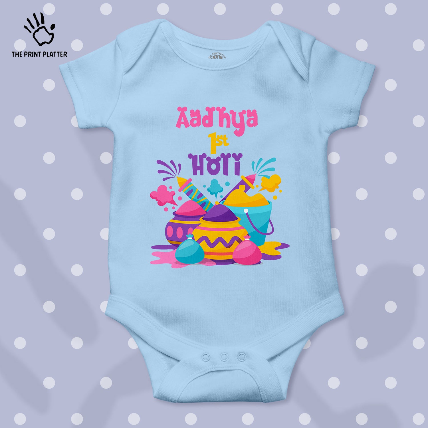 Aadhya 1st Holi Unisex Half Sleeve Romper