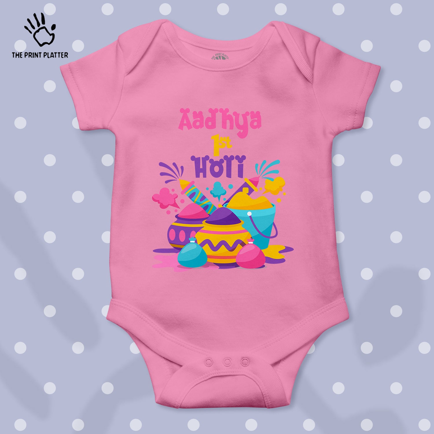 Aadhya 1st Holi Unisex Half Sleeve Romper