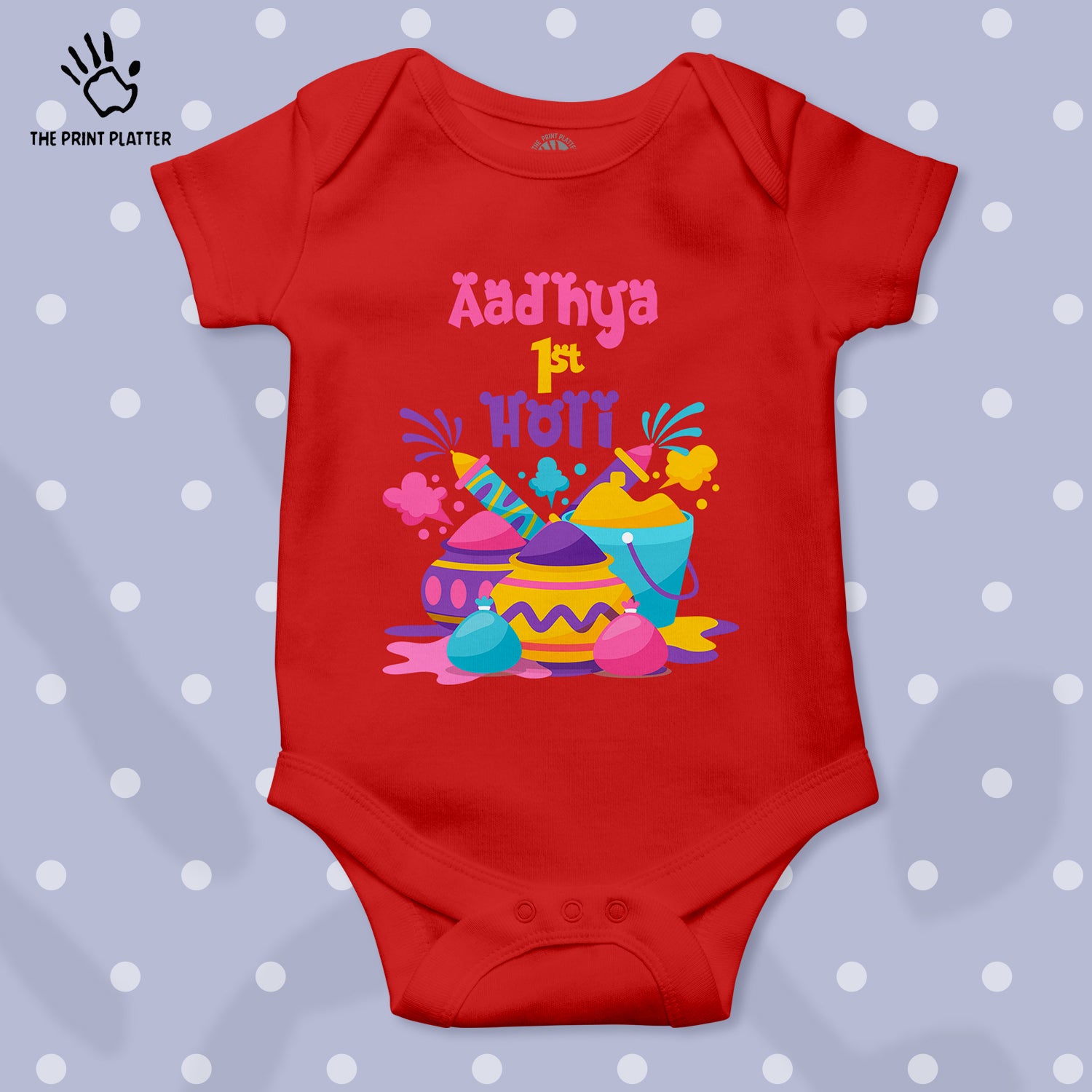 Aadhya 1st Holi Unisex Half Sleeve Romper