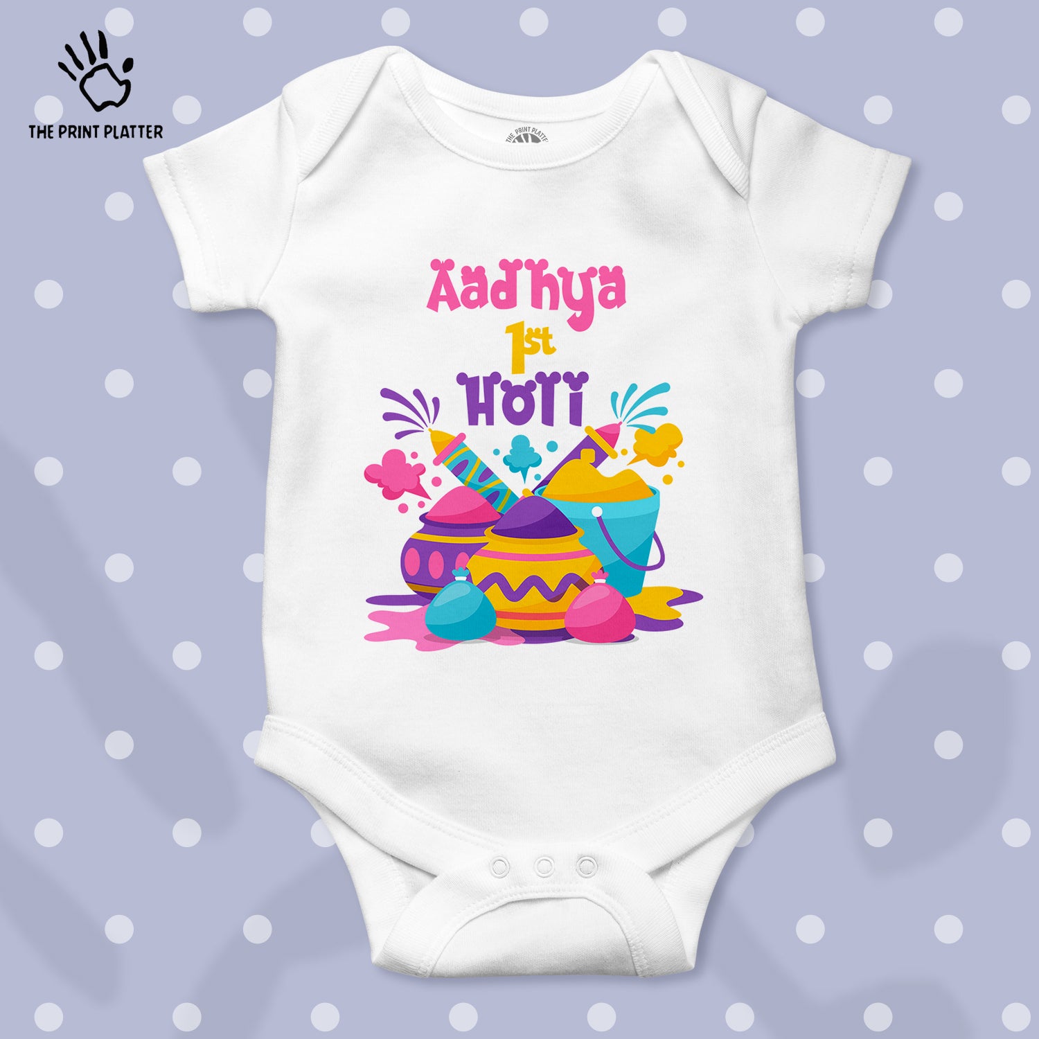 Aadhya 1st Holi Unisex Half Sleeve Romper