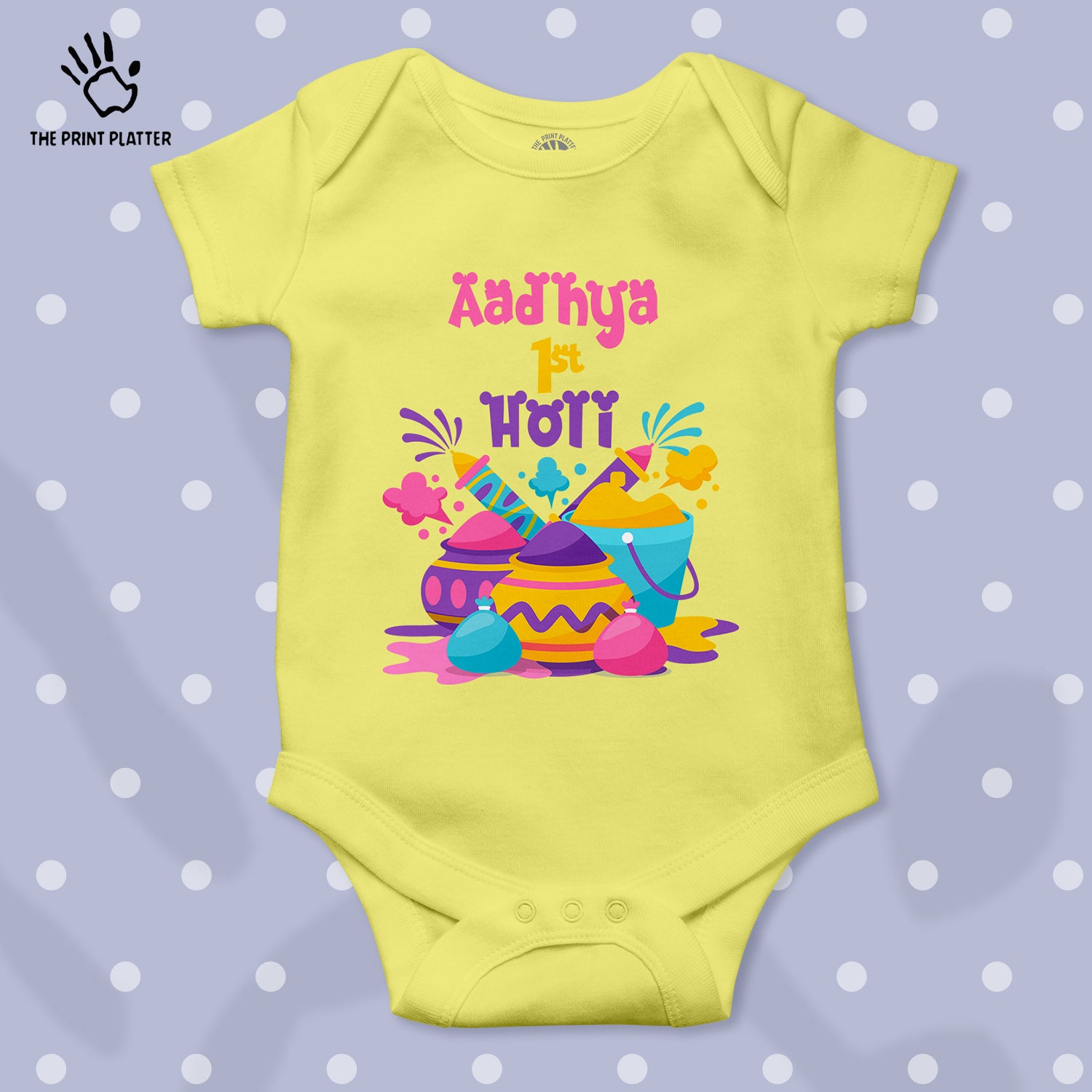 Aadhya 1st Holi Unisex Half Sleeve Romper